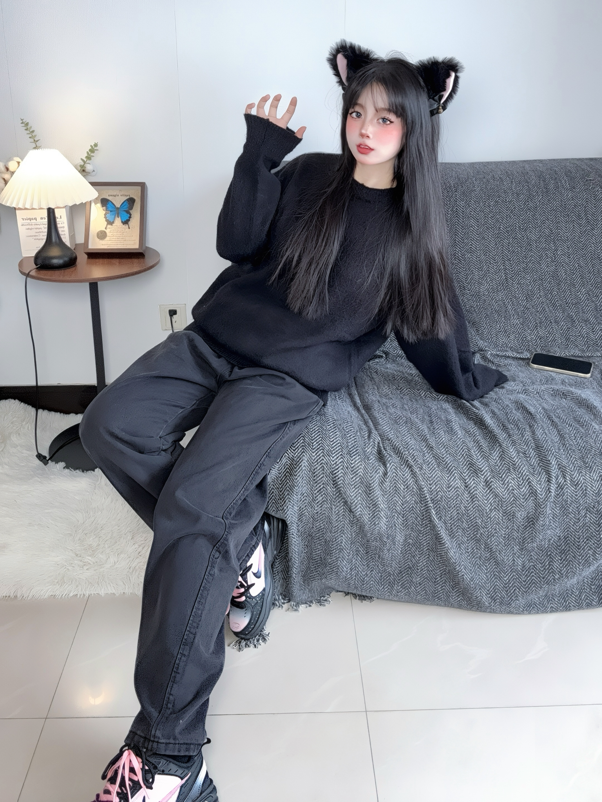 168微胖穿搭 极简玄黑猫咪女友🐈‍⬛ ˖º·