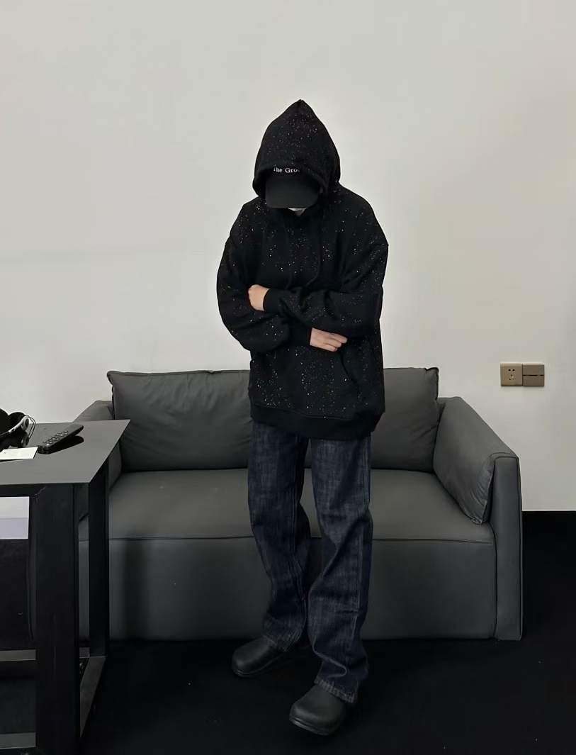 XDFM 复古小众潮牌满天星迷彩套头卫衣重磅加绒oversize情侣外套