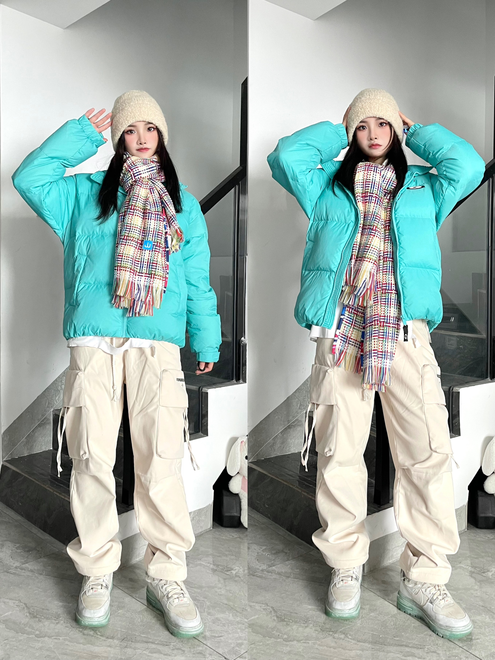 羽绒服➕工装裤🌈冬日彩色得活泼松弛感谁懂啊❗️