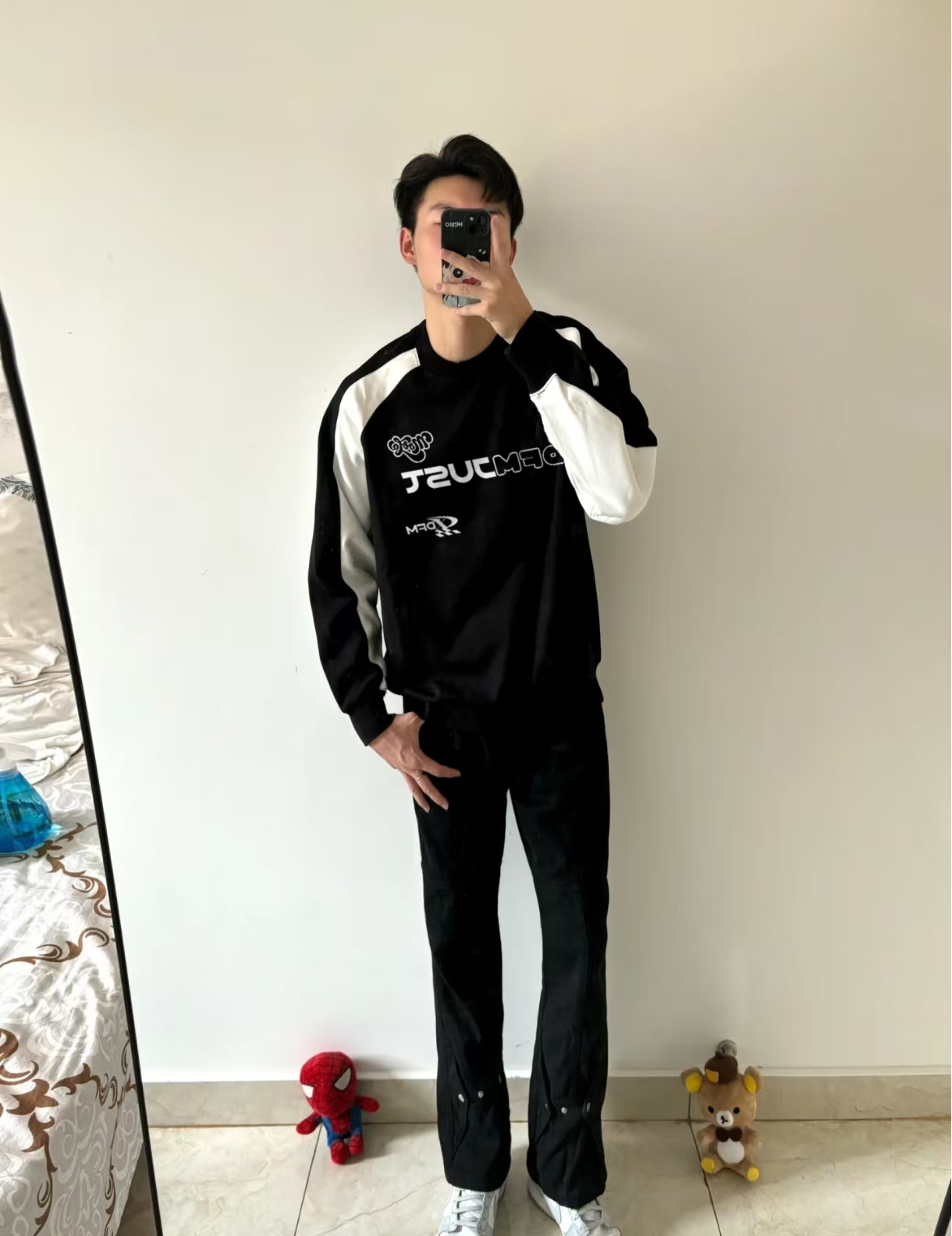 XDFM美式运动套头拼色加绒圆领卫衣字母LOGO印花宽松长袖情侣上衣