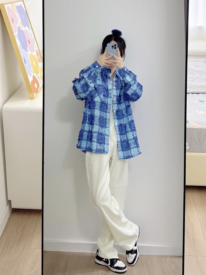 流苏格子衬衣好适合春天啊！