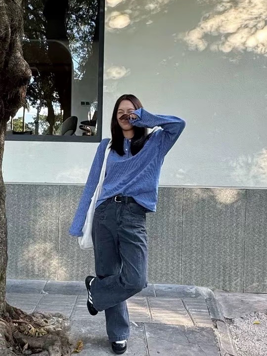美式高街廓形拼接明线设计直筒休闲裤！