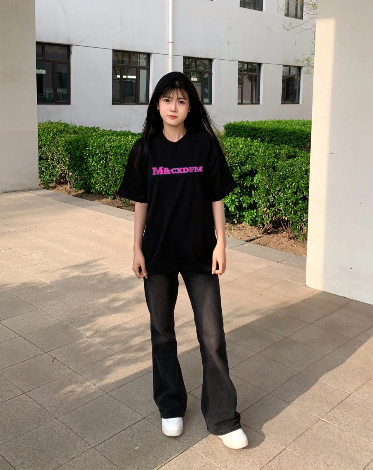 XDFM 美式MC字母印花纯棉宽松短袖T恤重磅潮牌复古街头男女半袖上衣