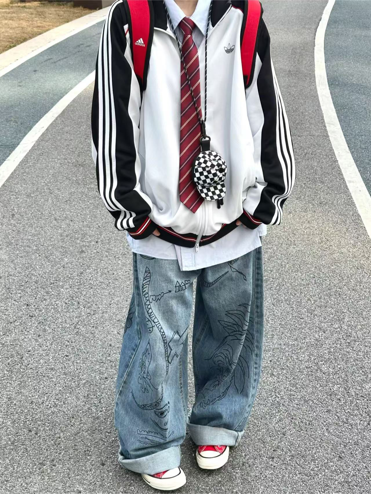 阿迪黑白条夹克✌就是介么帅！