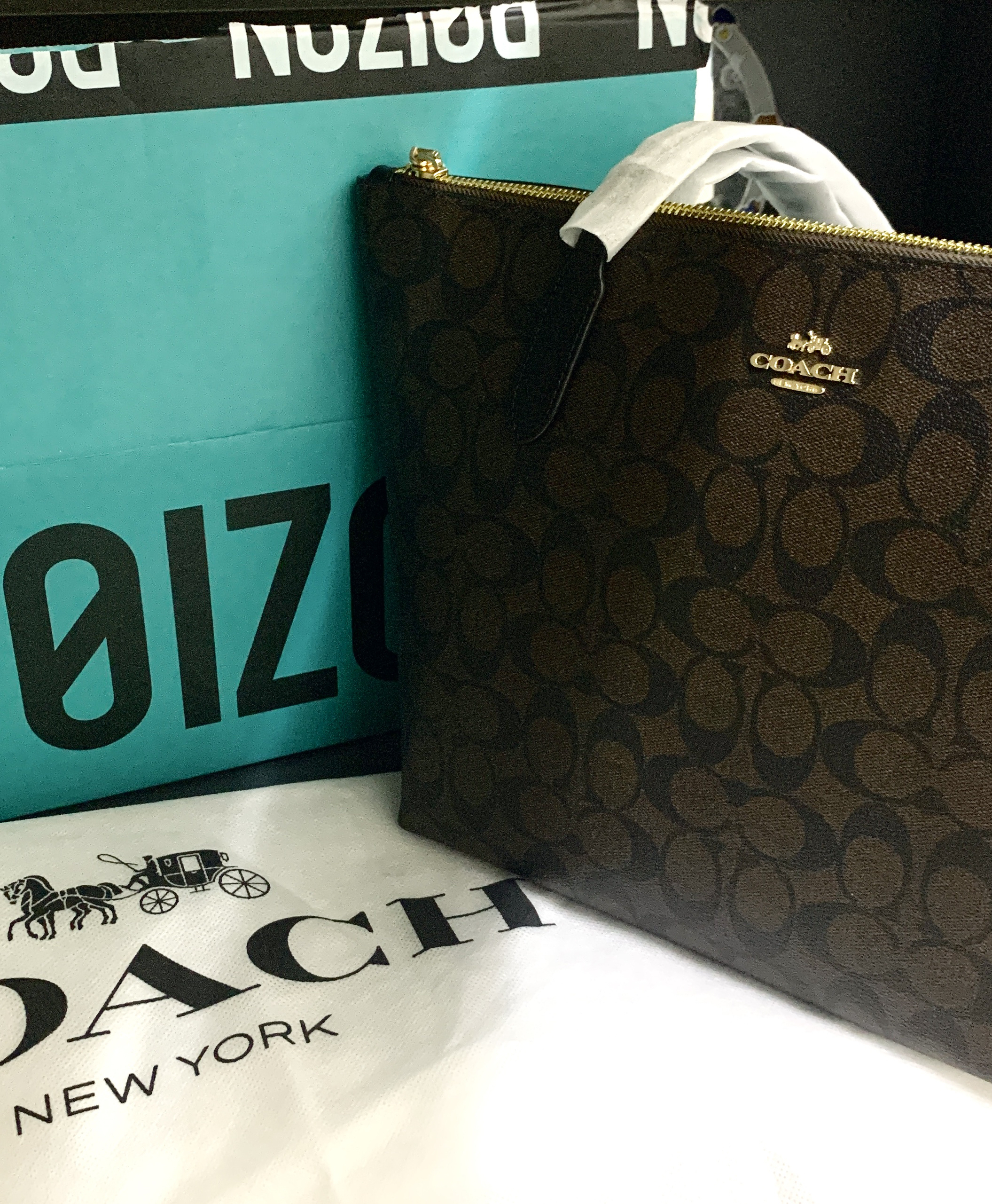 COACH蔻驰 Zip Top 30 老花 PVC 托特包Tote包购物袋单肩包 大号 女款 深棕色
