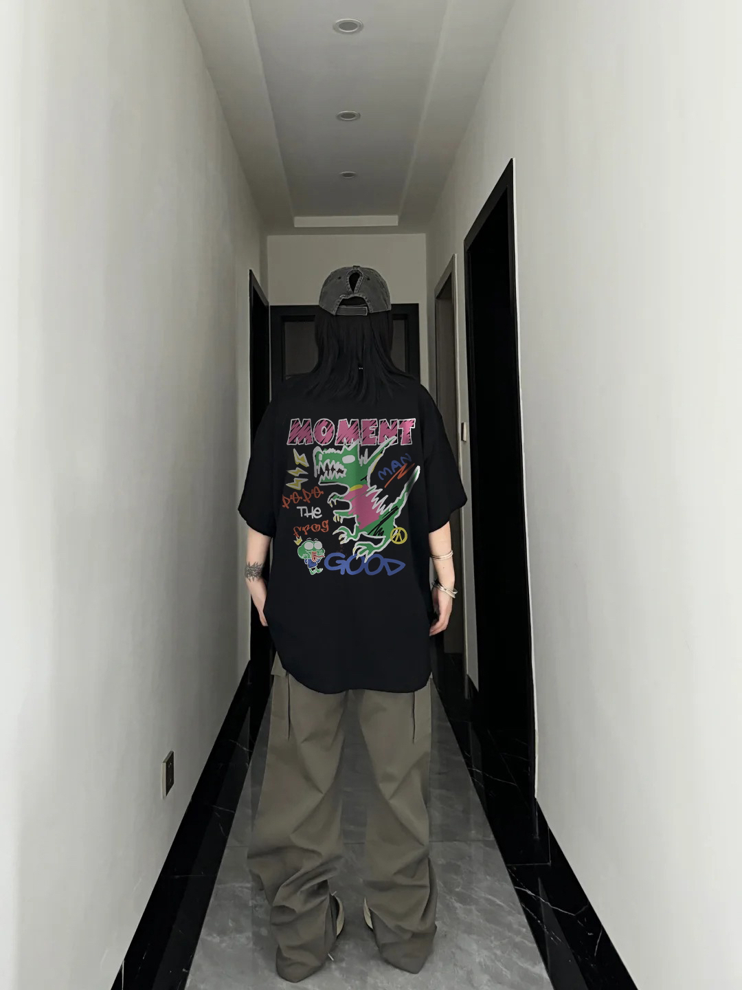 🦖 潮趣街头！悲伤蛙涂鸦黑 T✨