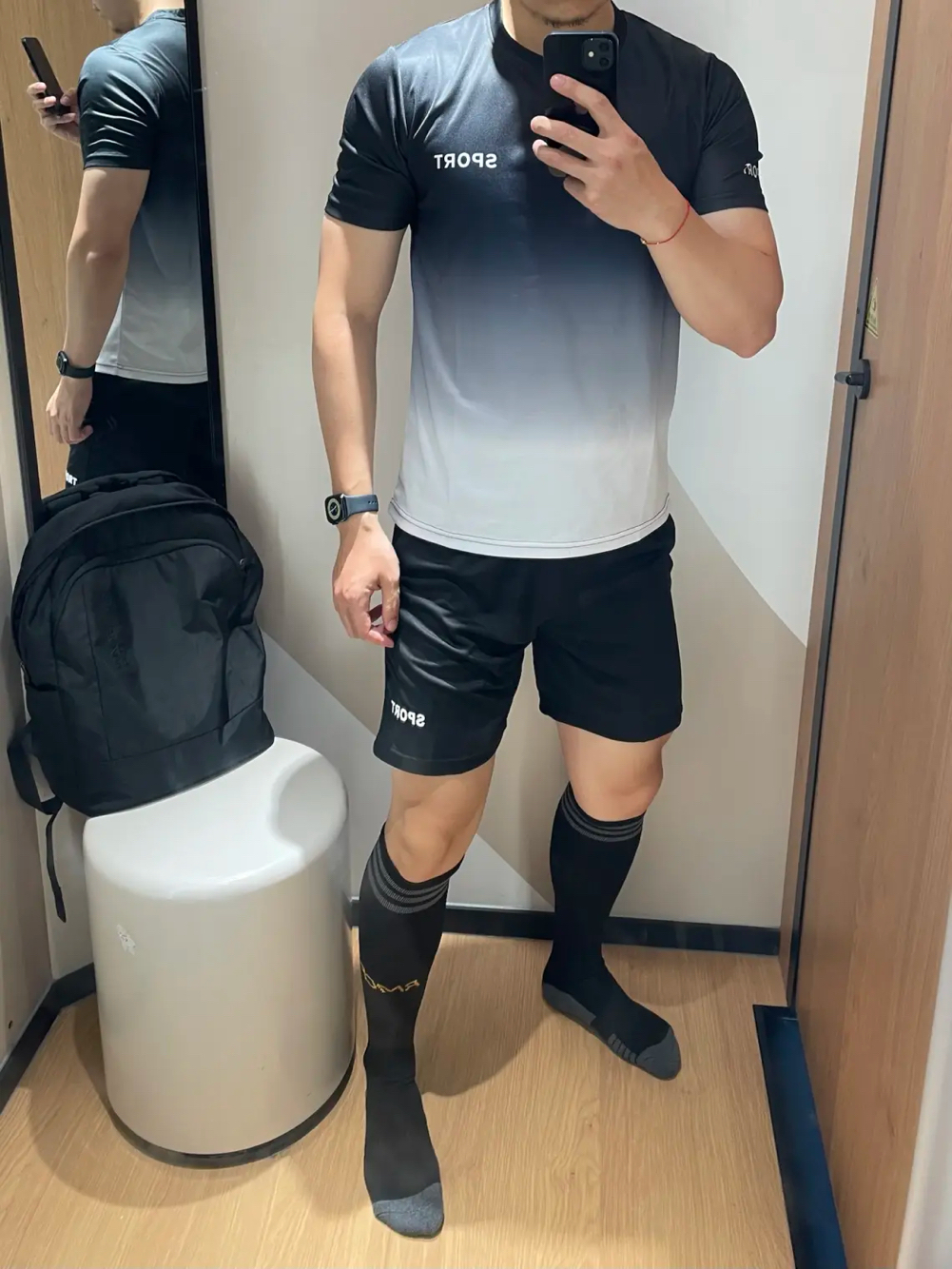 美式圆领运动夏季速干透气渐变短袖四分裤户外数码套装跑步服