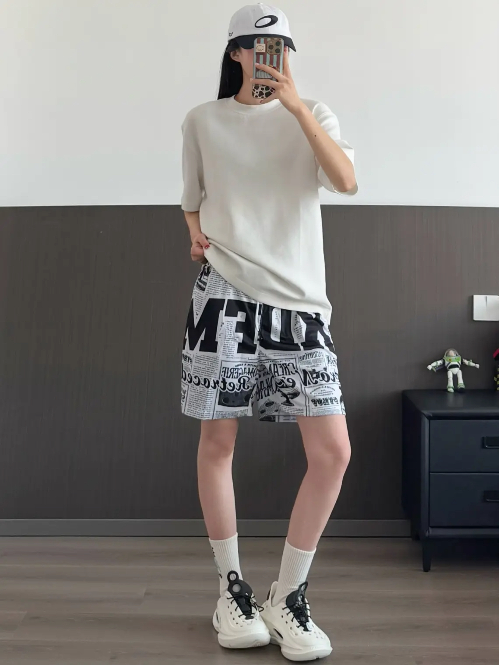 XDFM 美式报纸字母满印速干休闲训练透气投篮四分裤运动篮球短裤