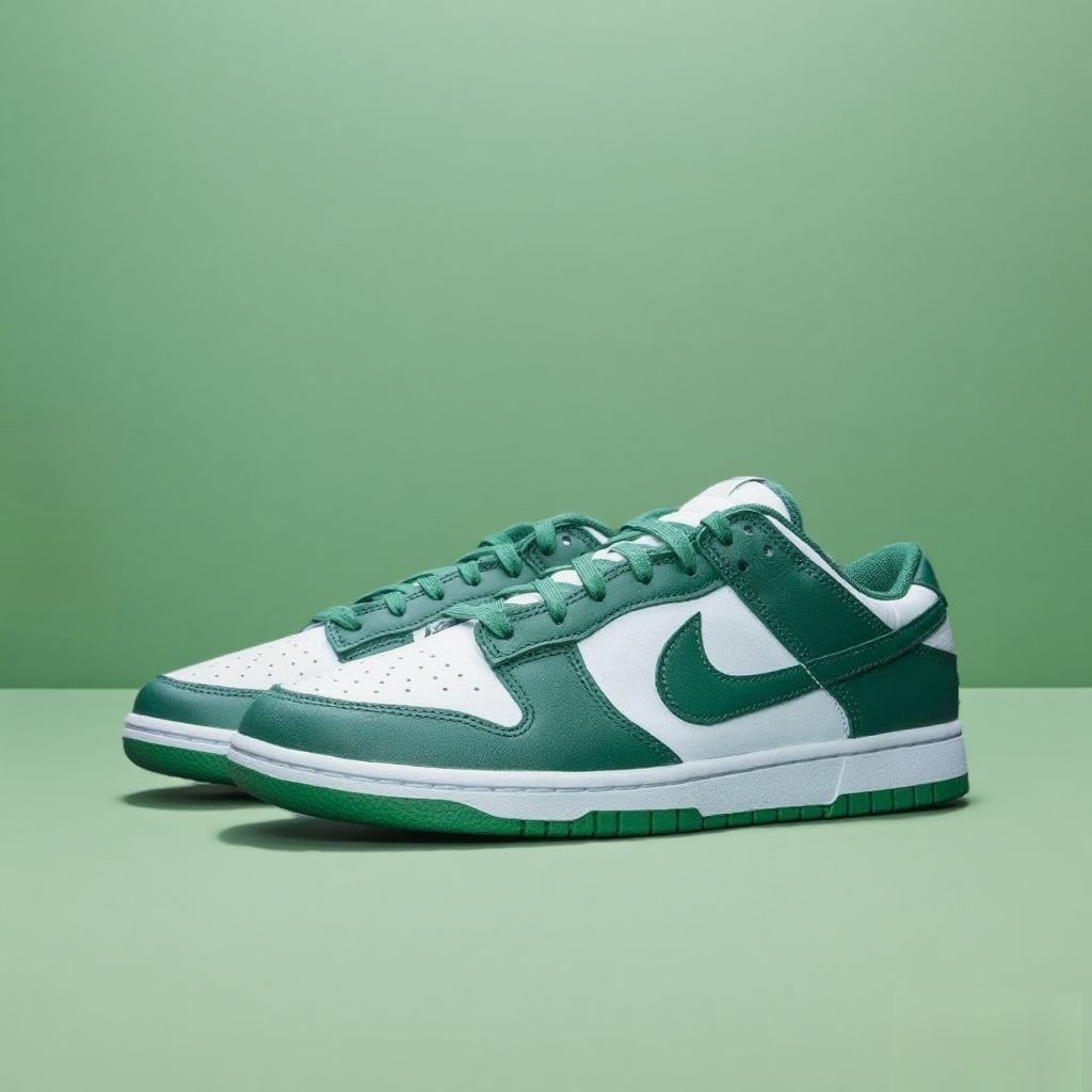 简约好搭的 Nike Dunk Low 绿白儿童皮革板鞋