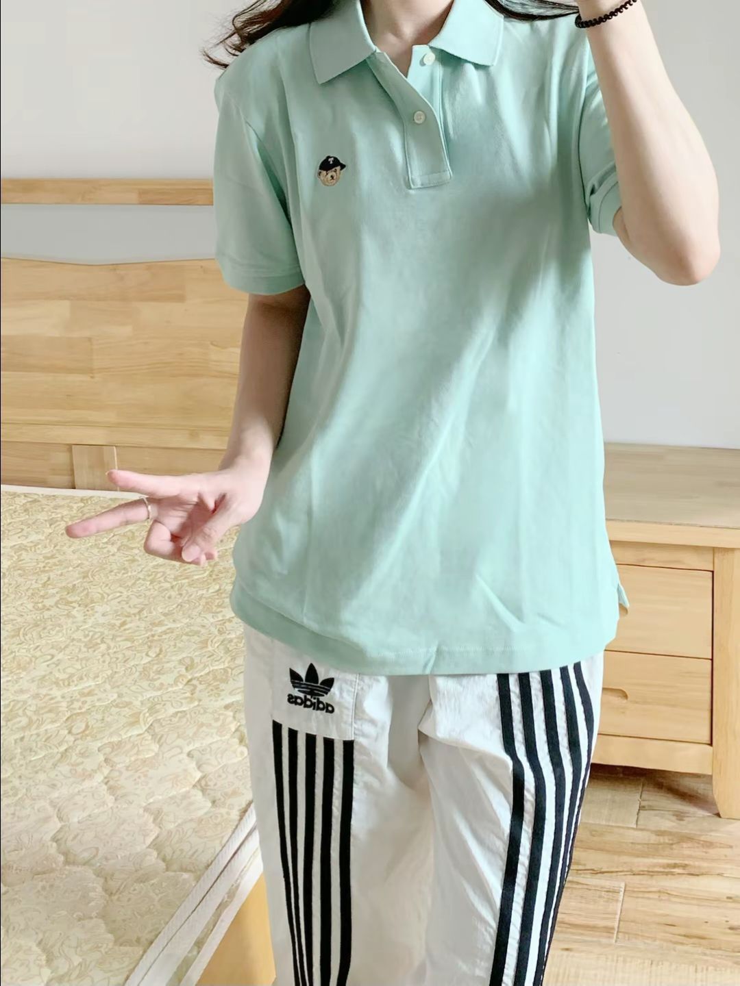 开学look🍵绿色短袖+阔腿裤好清新