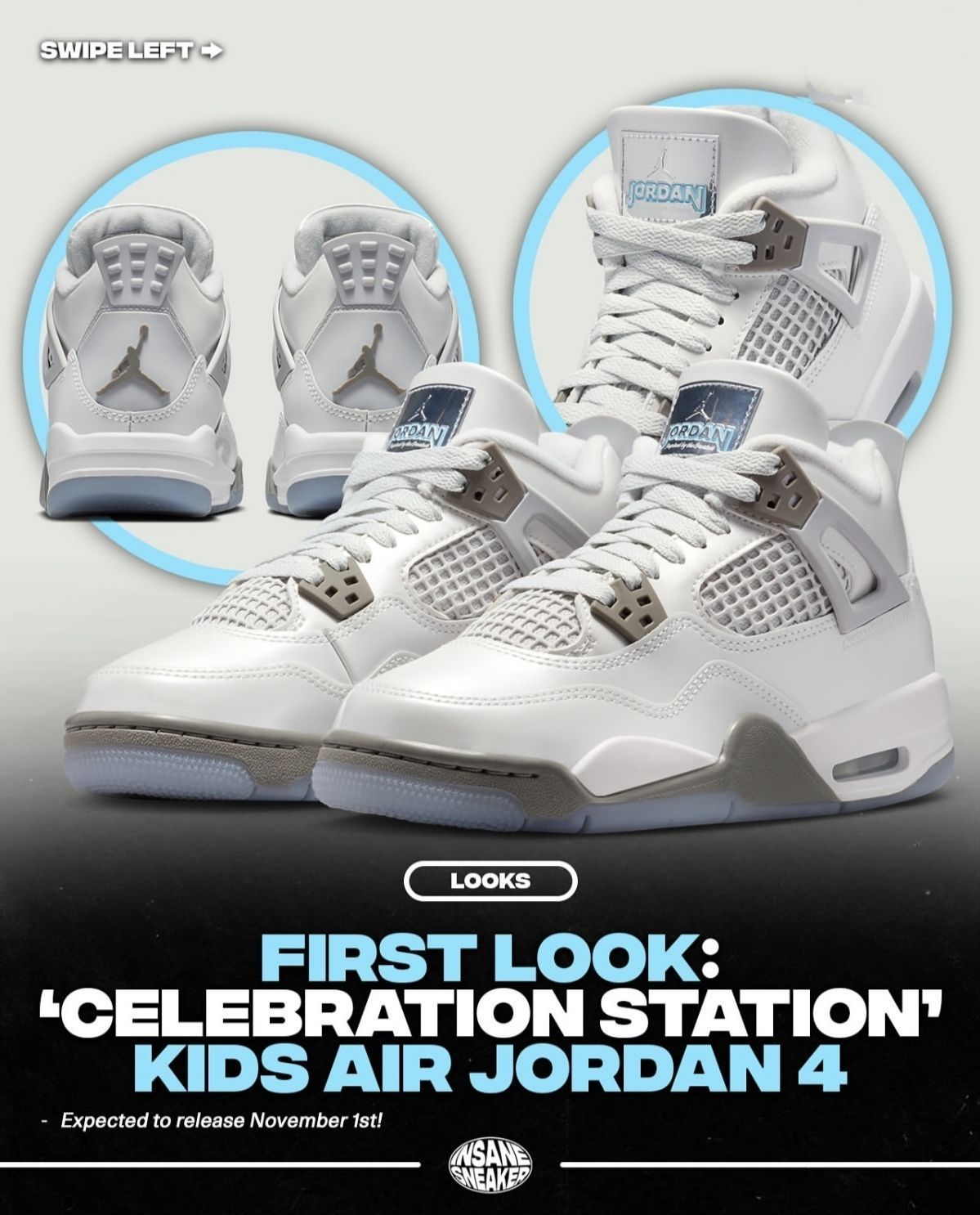 - 预计11月1日发售！- 首次亮相：“庆祝站”儿童款Air Jordan 4