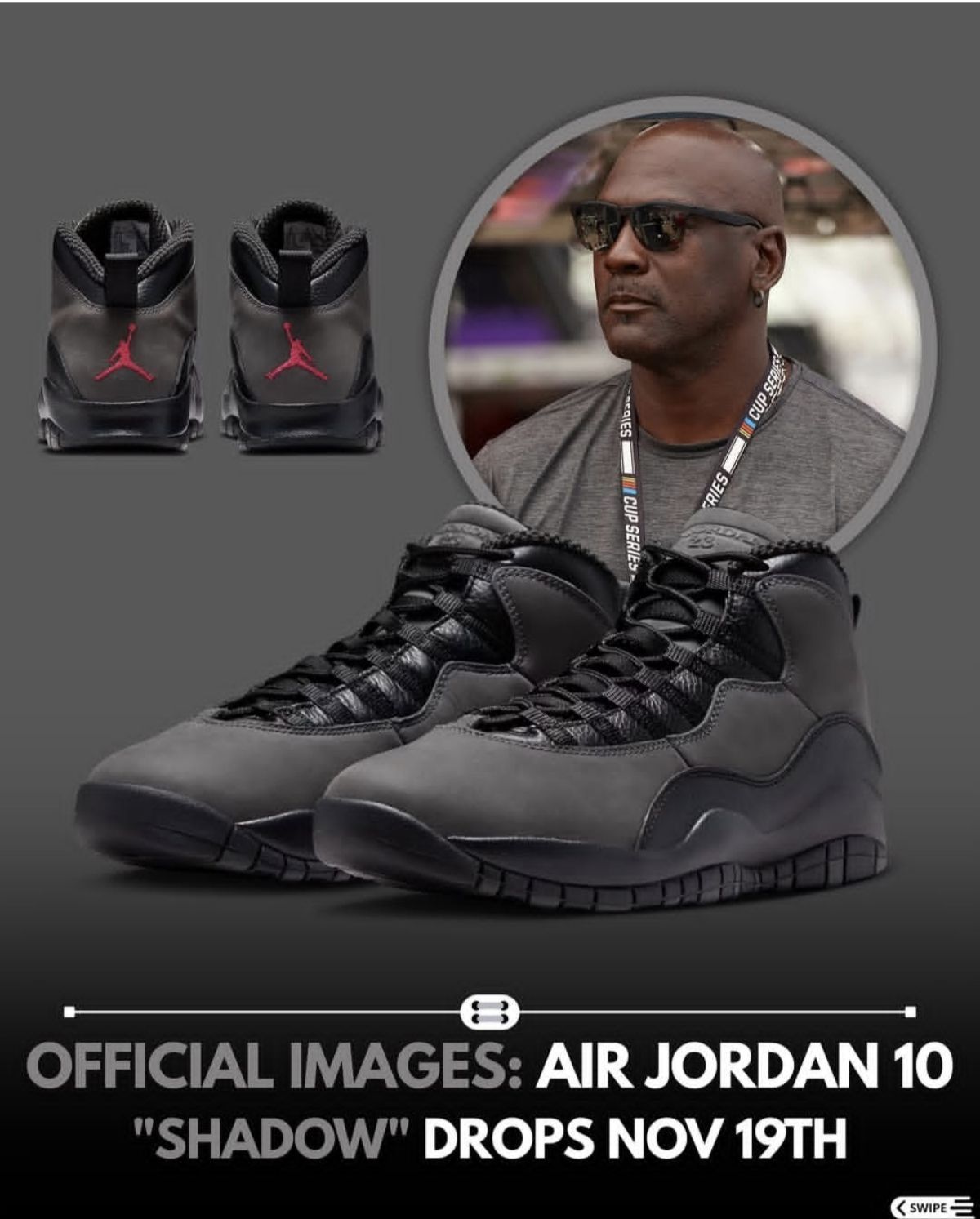 11.19锁定!AJ10“Shadow”:红标暗纹+全灰buff,复古鞋圈要炸