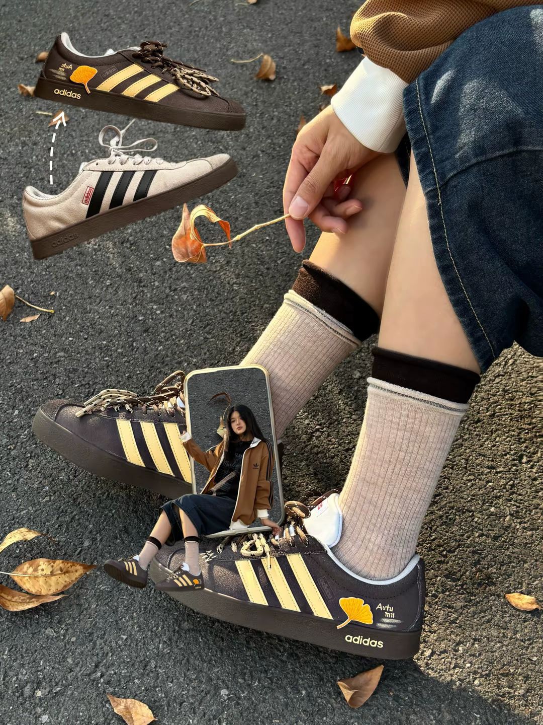 一种很新的秀鞋方式|𝑨𝒅𝒊𝒅𝒂𝒔美拉德银杏🍂也泰适合秋天啦