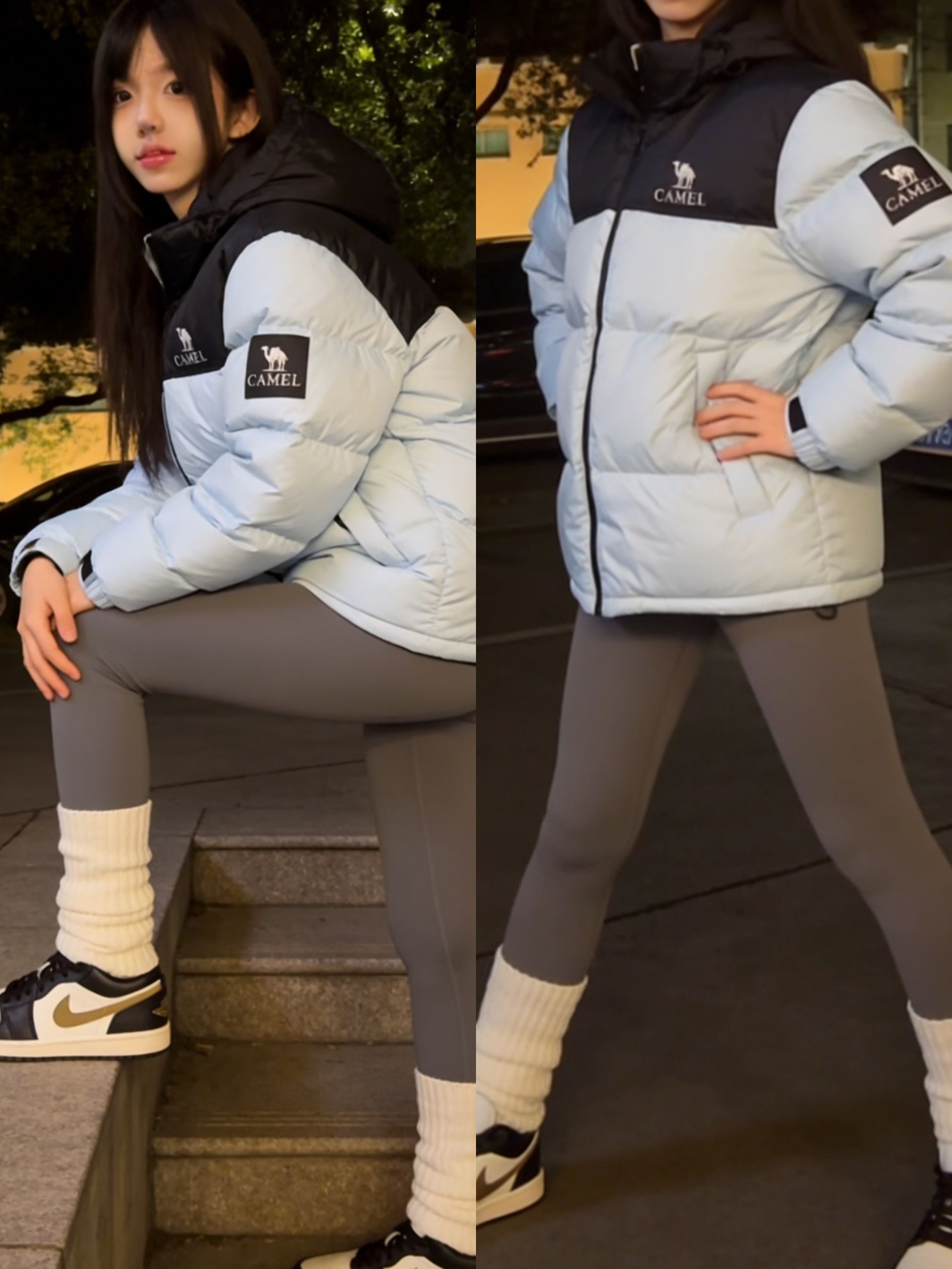 男女通穿的骆驼以太蓝羽绒服✨ 甜酷/帅气搭法全拿捏