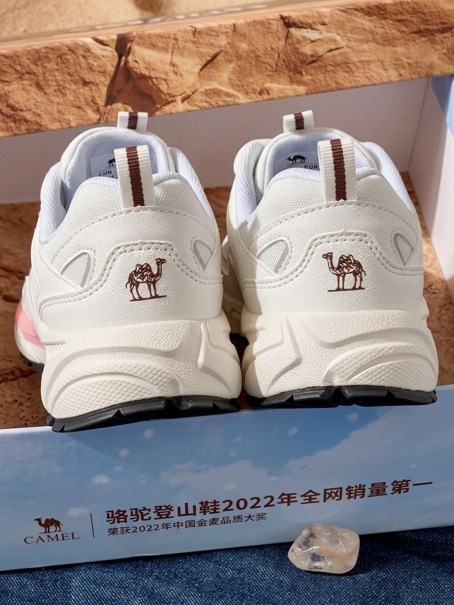 一眼沦陷!骆驼白桃粉登山鞋,网面透气+粉白撞色,颜值脚感双在线!
