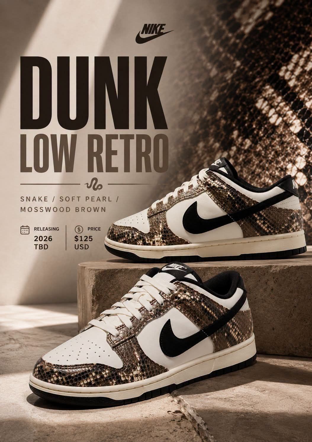 复古野性氛围！Nike Dunk Low 蛇纹苔藓棕重磅登场