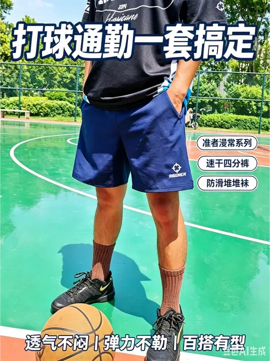 打球通勤百搭短袖✨准者速干排汗四分短裤美式包裹防滑高筒运动堆堆袜