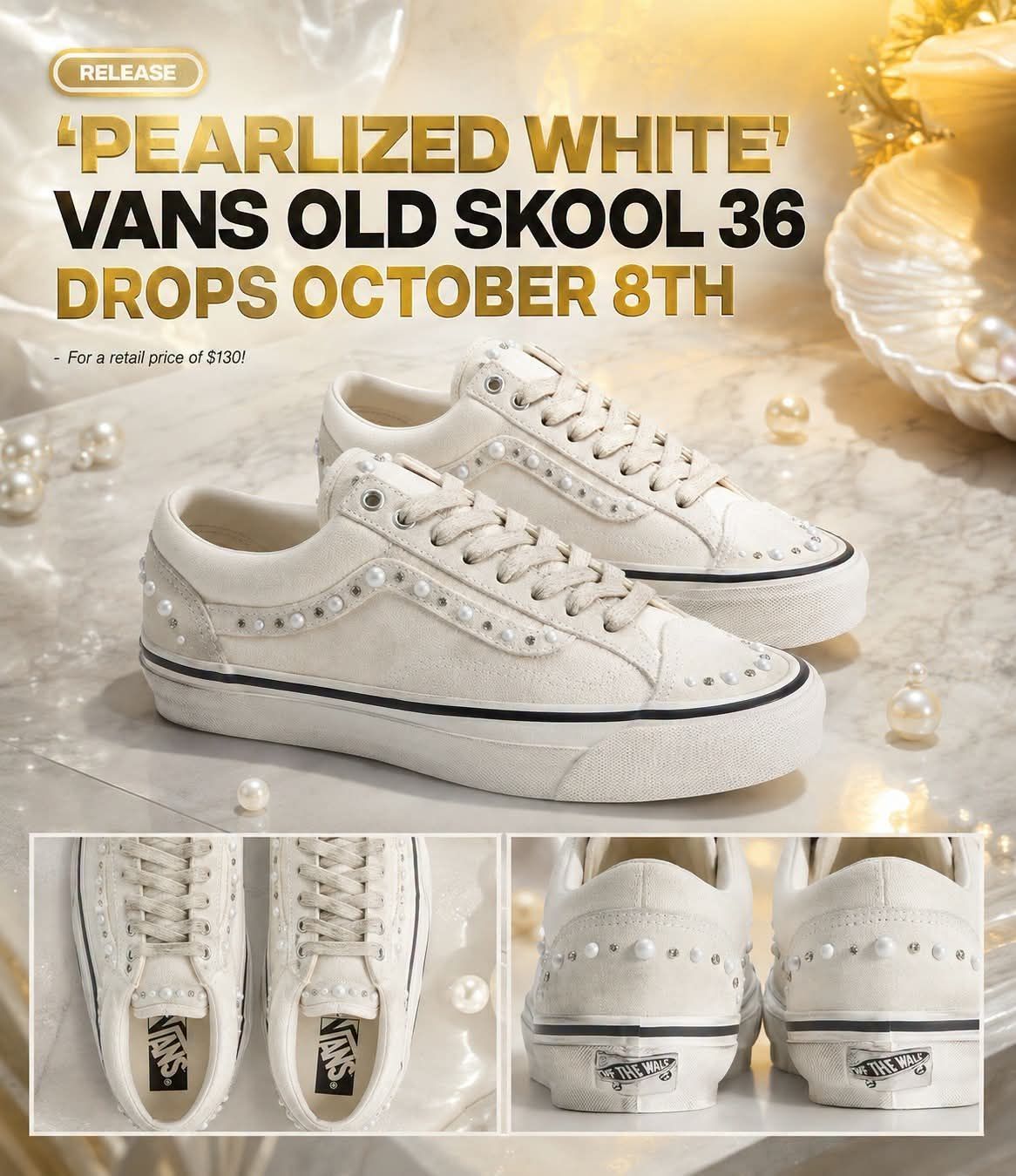 Vans Old Skool 36 "Pearlized White"珍珠白全方位解析，珍珠水