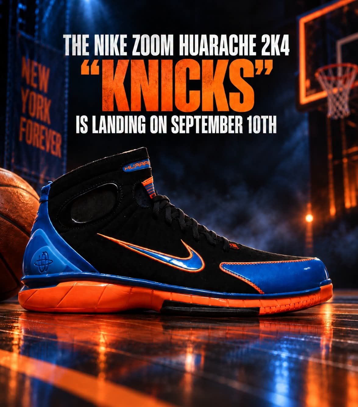 Nike Zoom Huarache 2K4 Knicks 尼克斯 黑蓝橙复刻篮球鞋