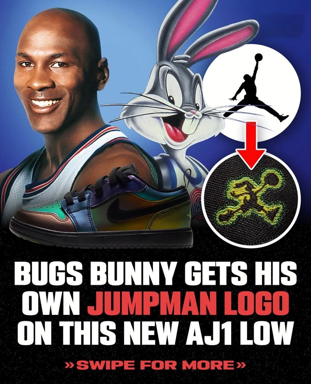 兔八哥专属Jumpman✨AJ1 Low兔八哥联名,专属飞人logo太酷