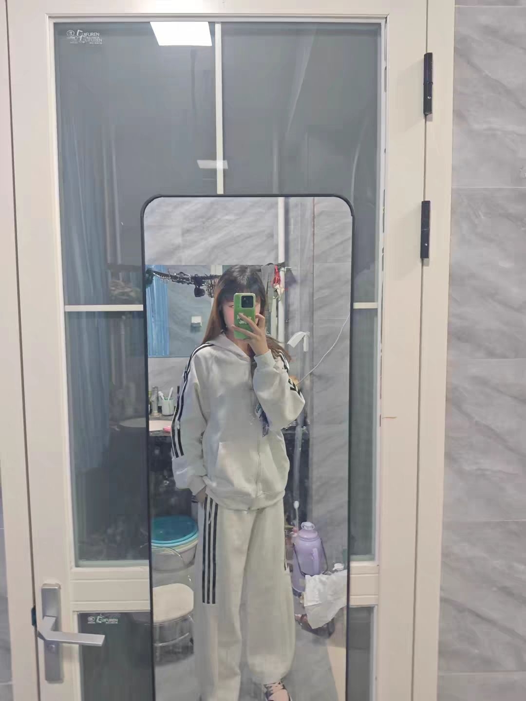 阿迪三叶草花灰套装|懒人穿搭一套直接出门✨. 韩系松弛感|三叶草连帽开衫卫衣套装