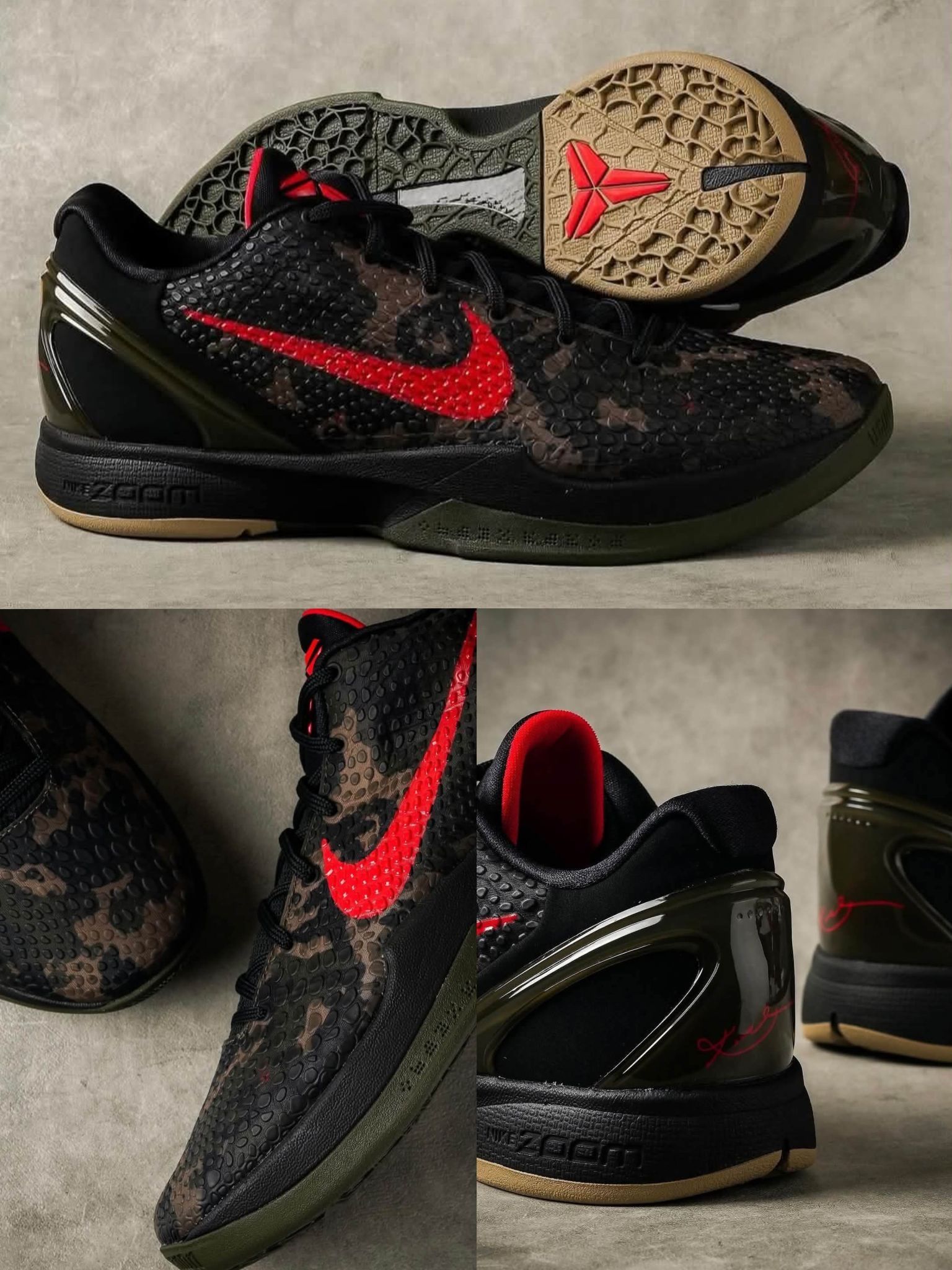 Nike Kobe 6 Protro 迷彩黑红 低帮男子实战篮球鞋 曼巴蛇鳞