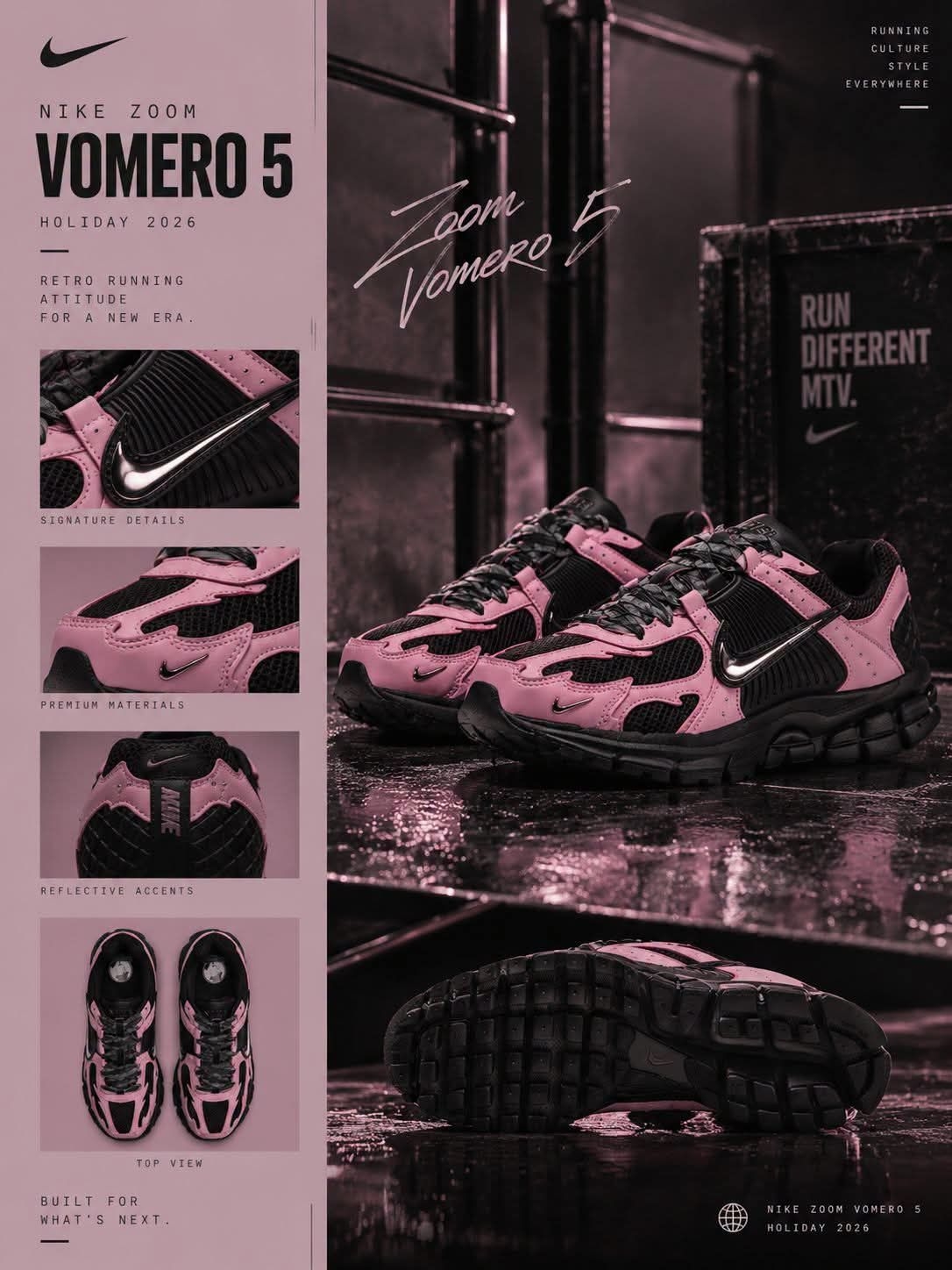 Nike Zoom Vomero 5 黑粉新配色，复古跑鞋又来狠货