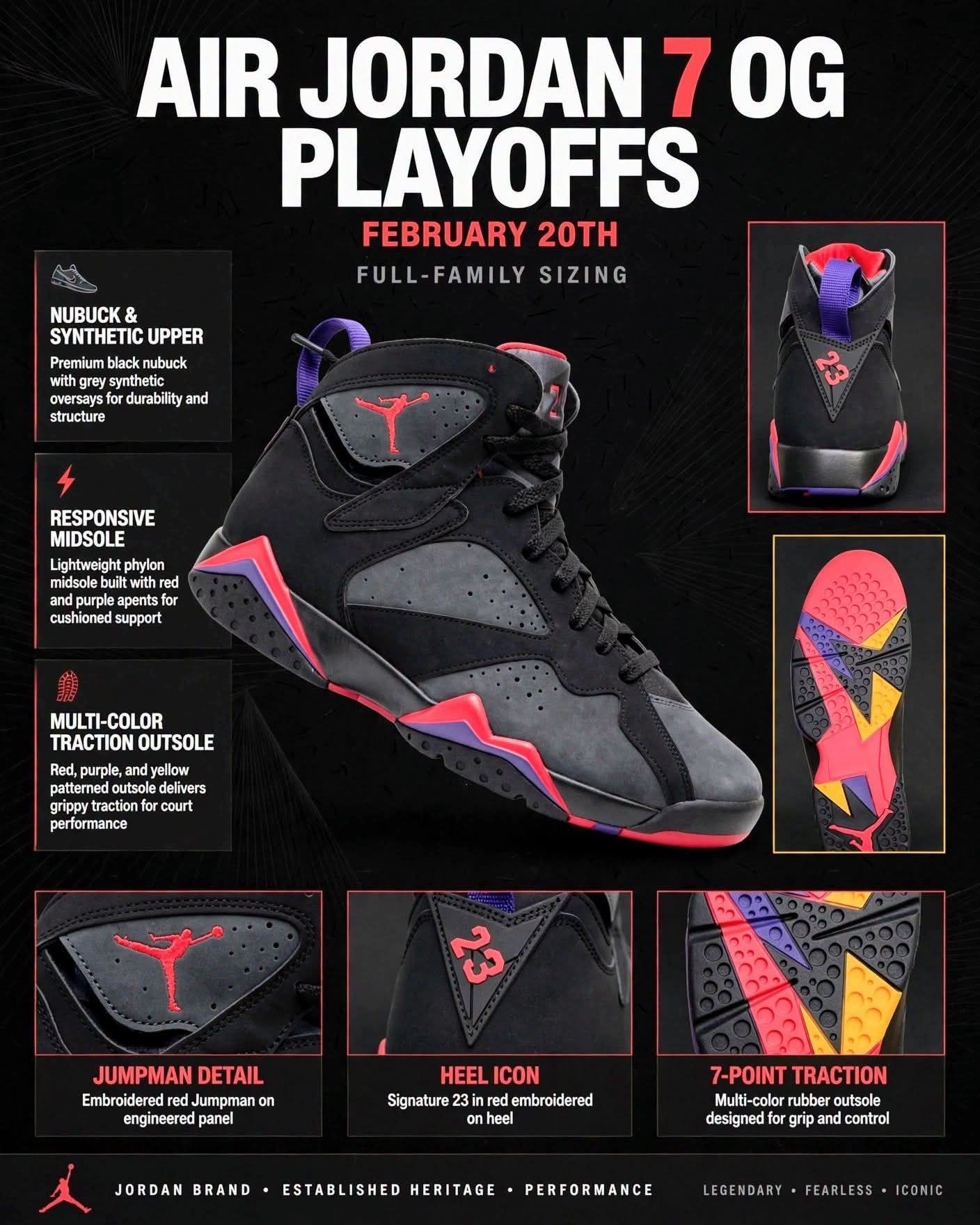 Air Jordan 7 OG Playoffs 季后赛，经典黑紫红回归