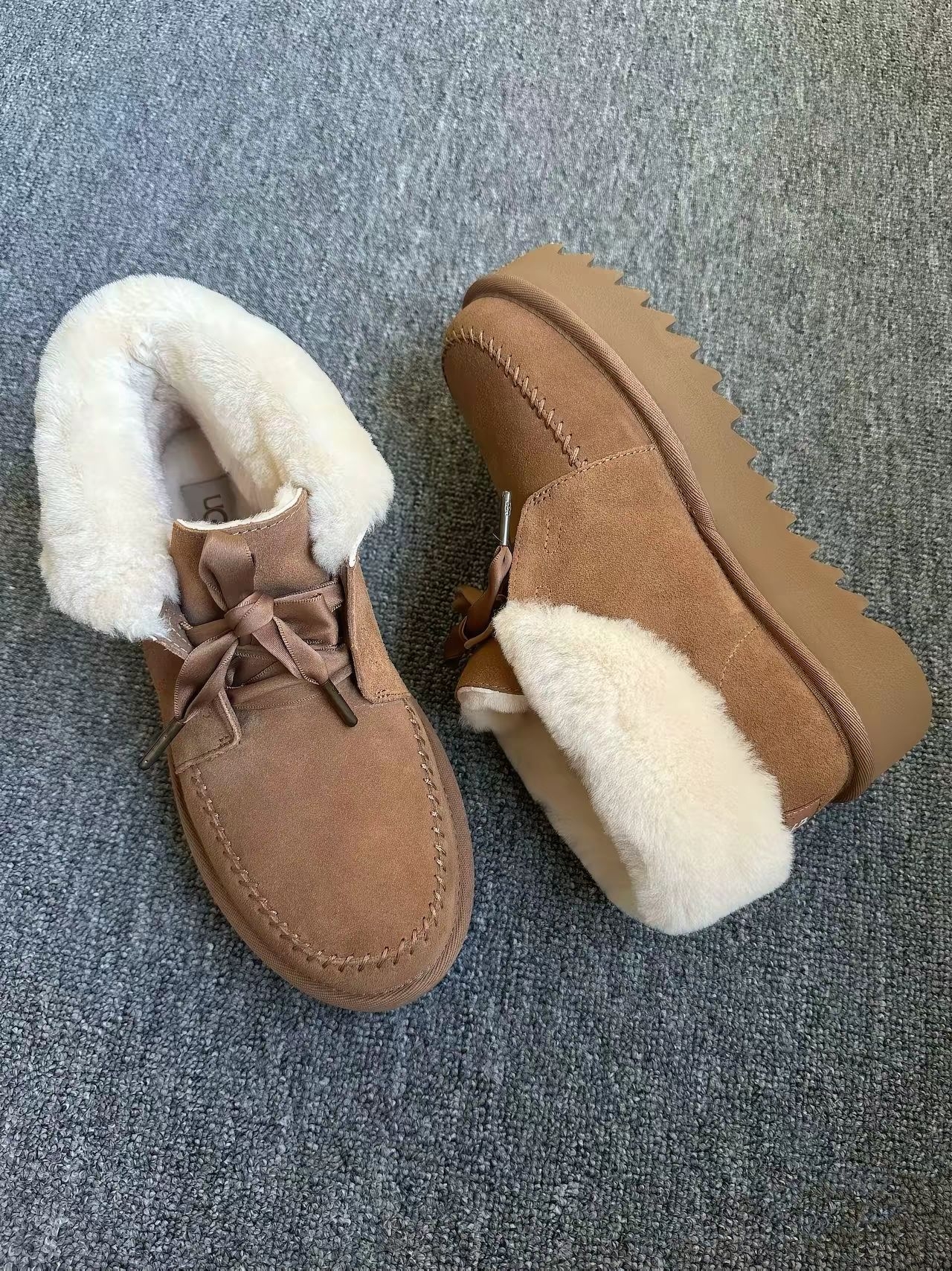 波浪厚底雪地靴|翻领蝴蝶结巨显腿细 🎀