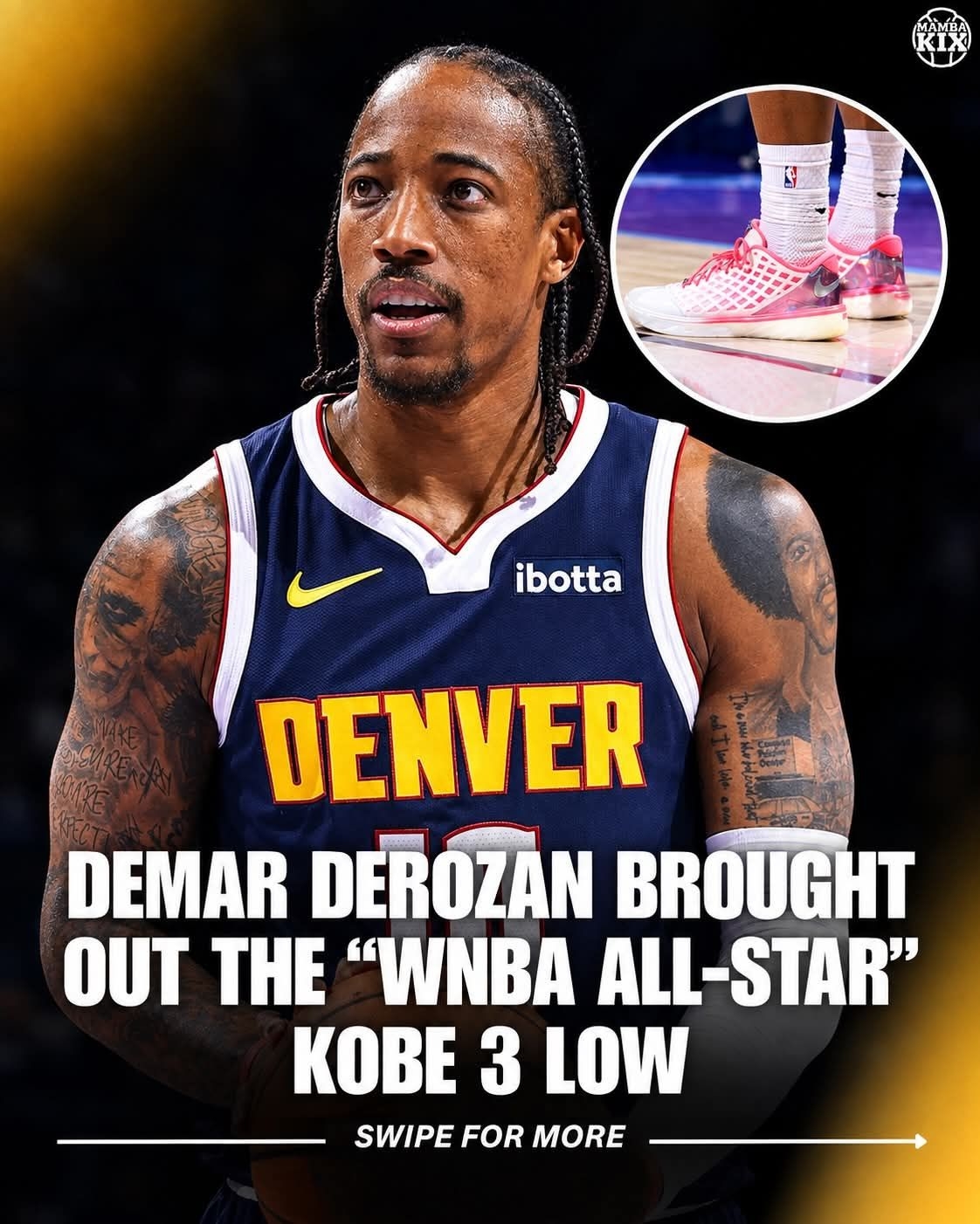德罗赞上脚 Kobe 3 Low WNBA 全明星 PE 粉白登场