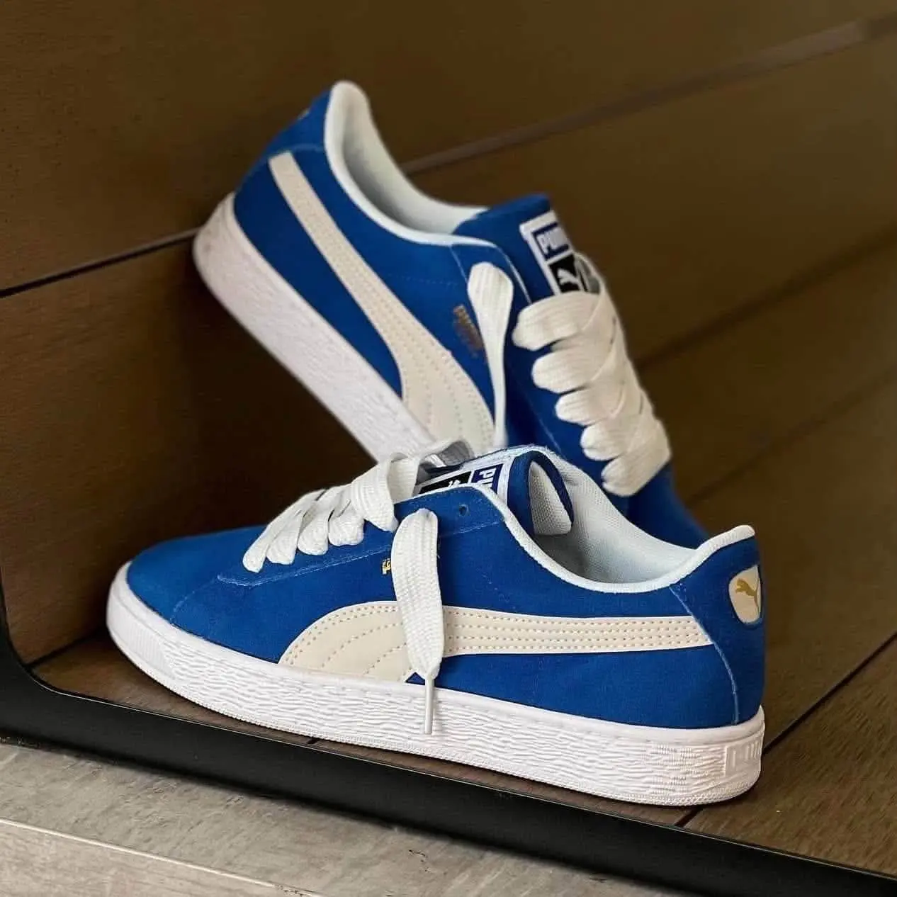 PUMA Suede 宝蓝白,经典麂皮复古板鞋