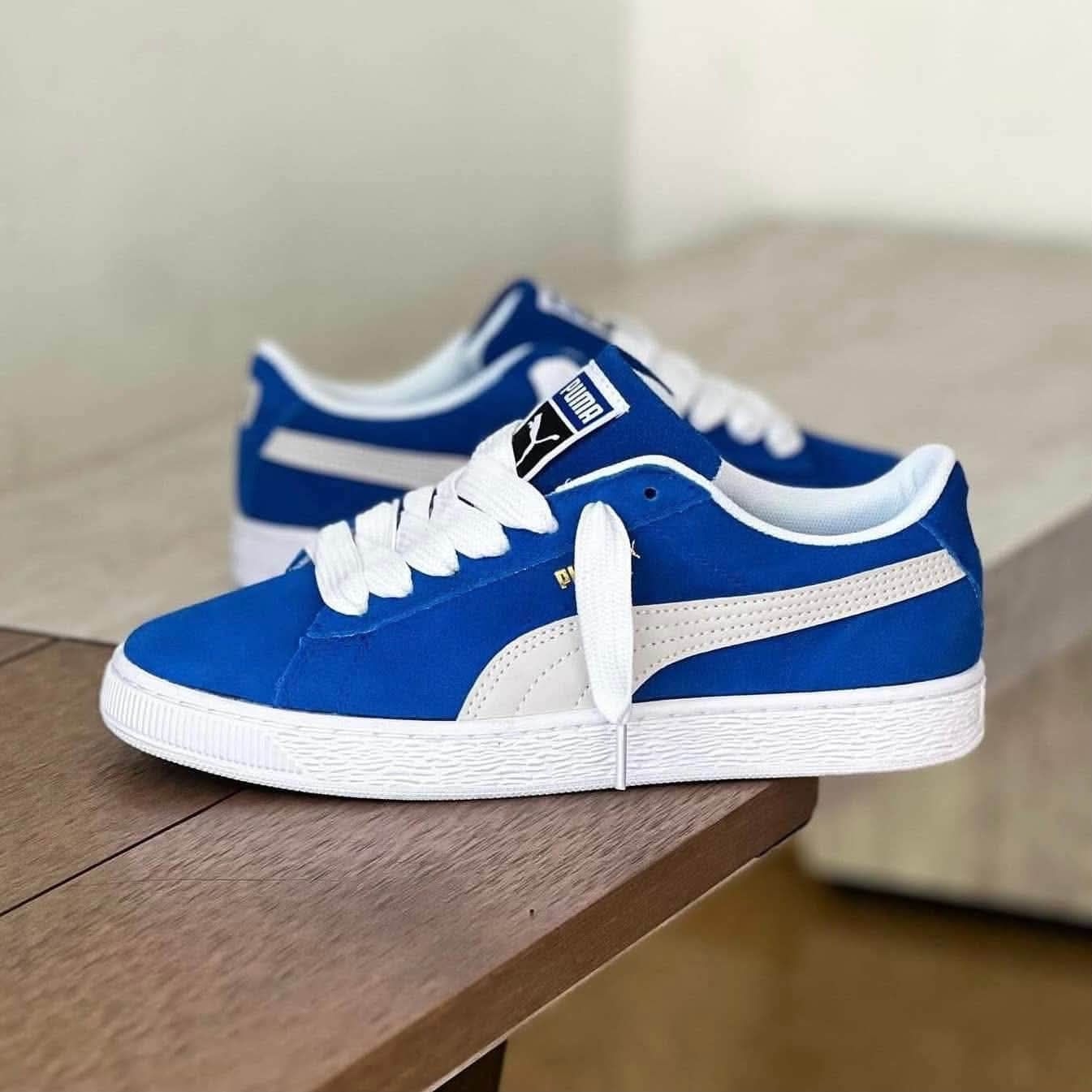 PUMA Suede 宝蓝白,经典麂皮复古板鞋