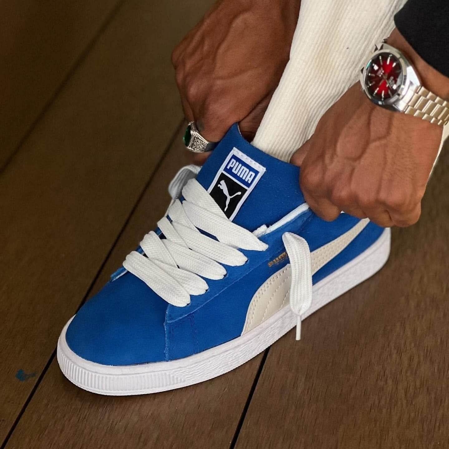 PUMA Suede 宝蓝白,经典麂皮复古板鞋