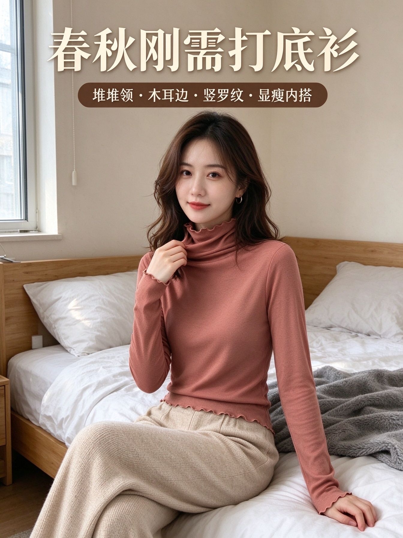 春秋打底衫堆堆领修身款穿搭记录
