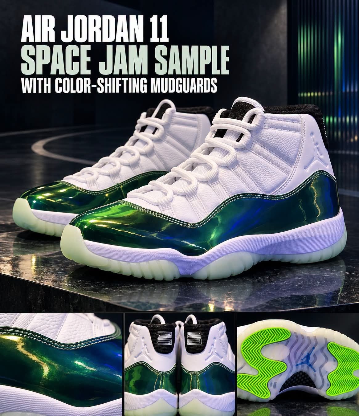 稀有Sample版本!Air Jordan11幻彩绿漆皮,夜光外底质感拉满