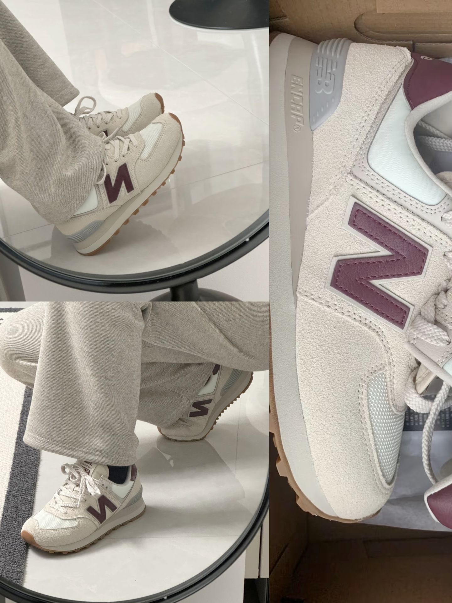 - NB574米白女款｜足弓支撑，透气复古通勤跑鞋，情侣可搭