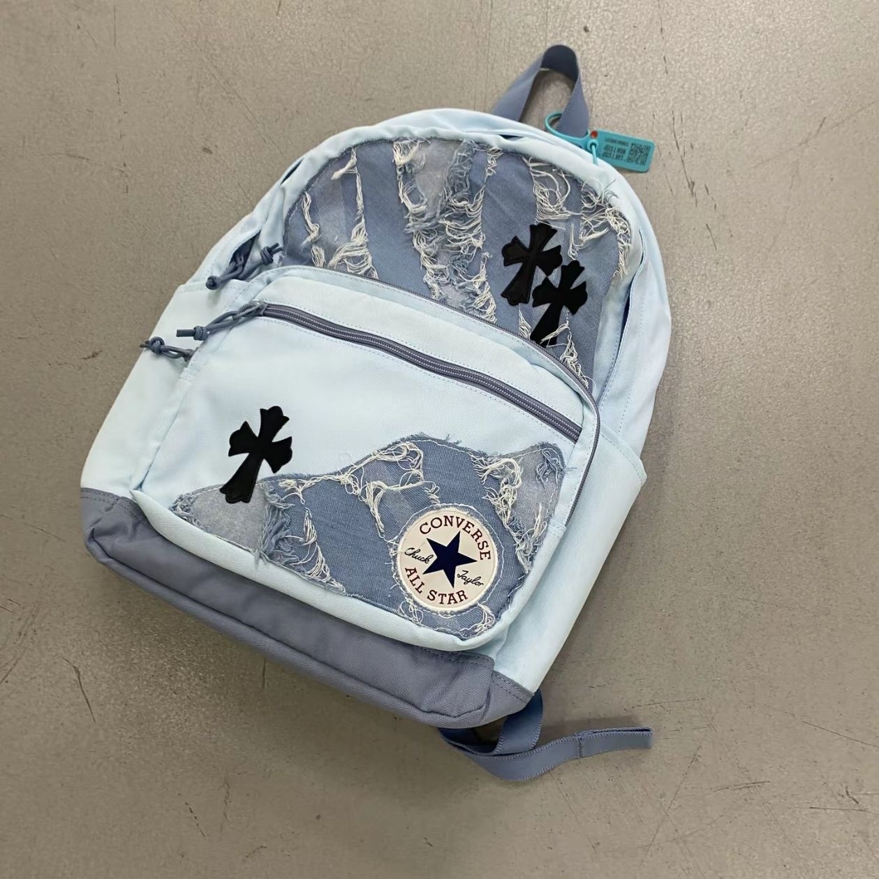 奶蓝十字架双肩包太戳我💙