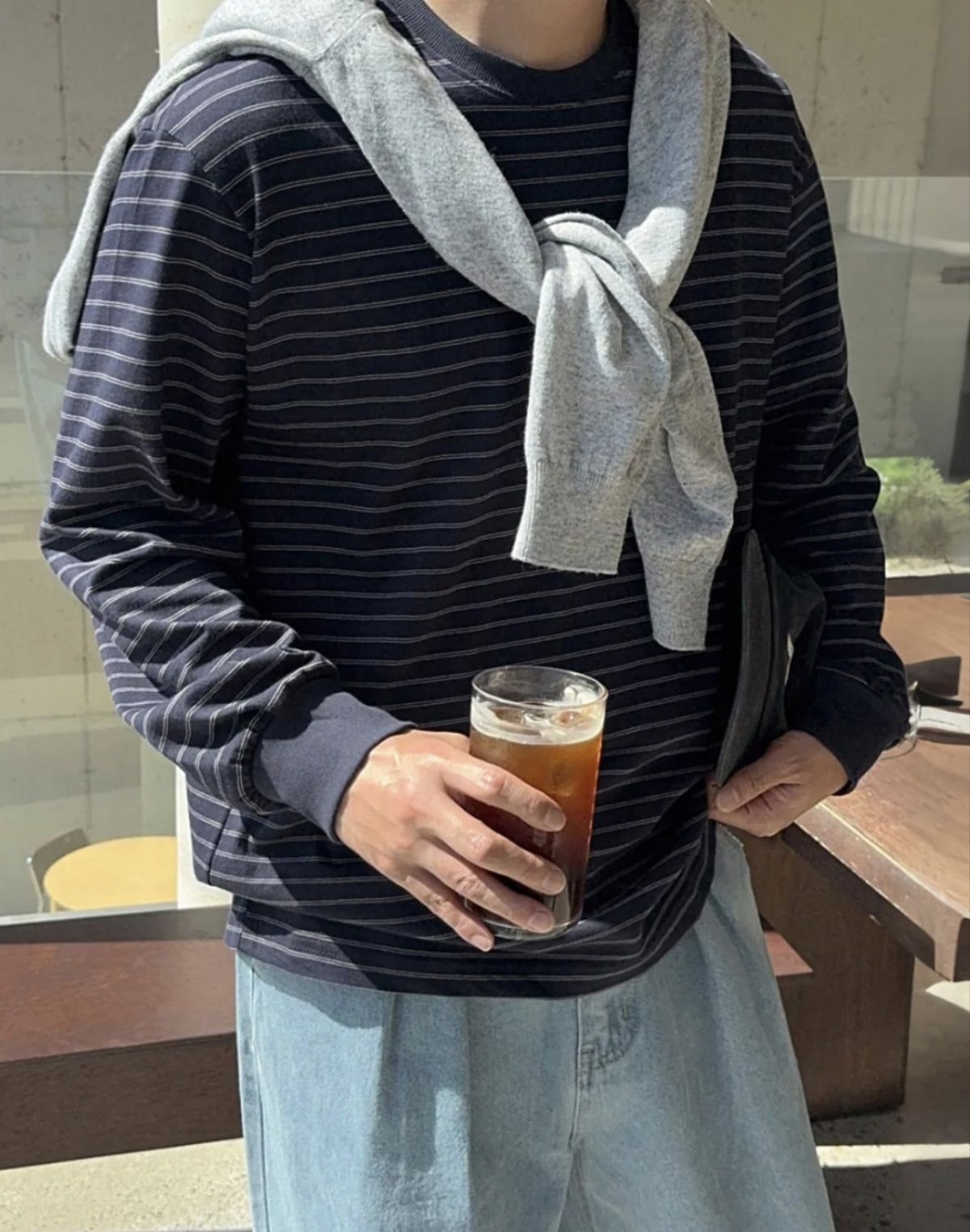 藏青条纹长袖|简约复古,男生清爽氛围感