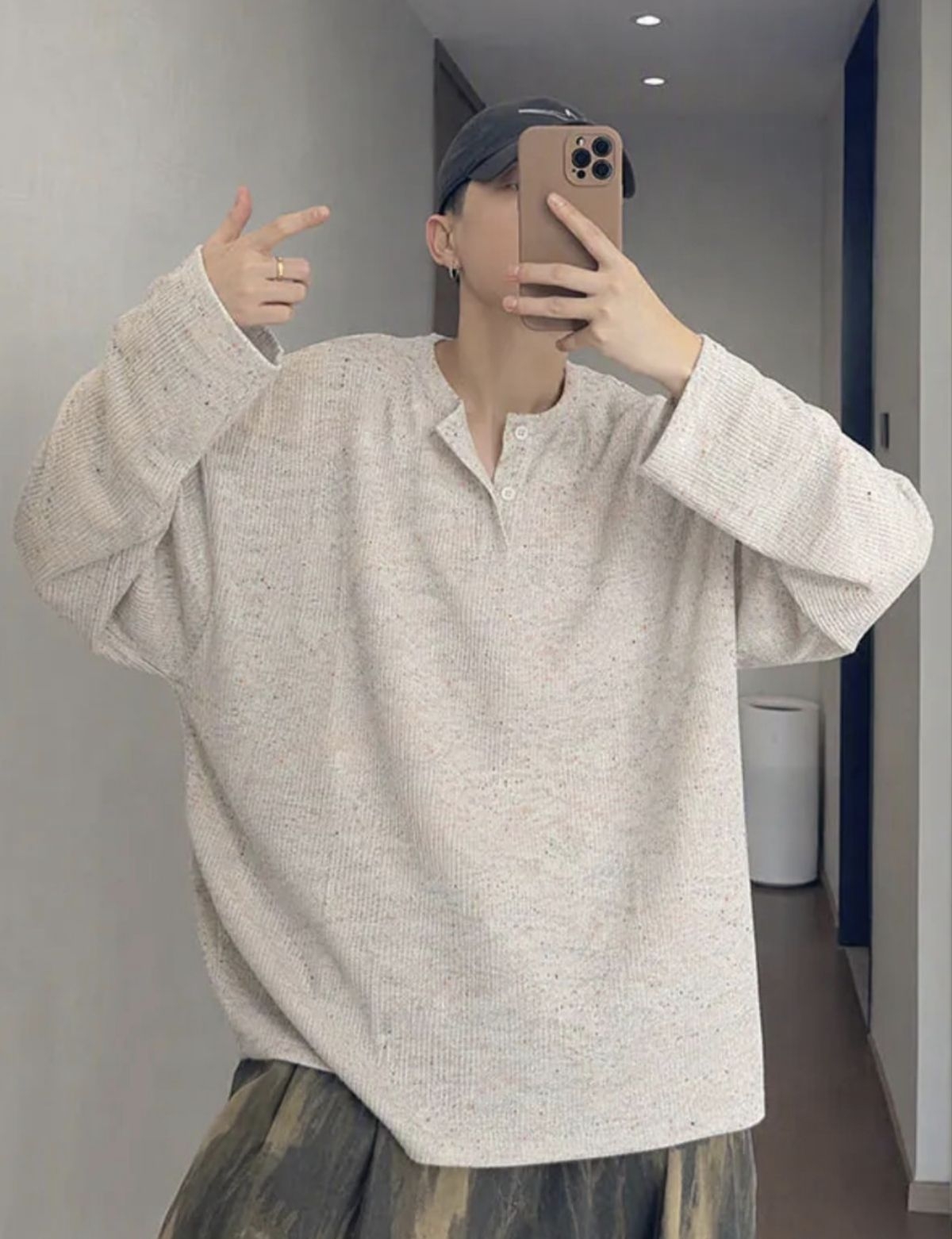 杂色亨利领长袖|慵懒松弛,低调有质感