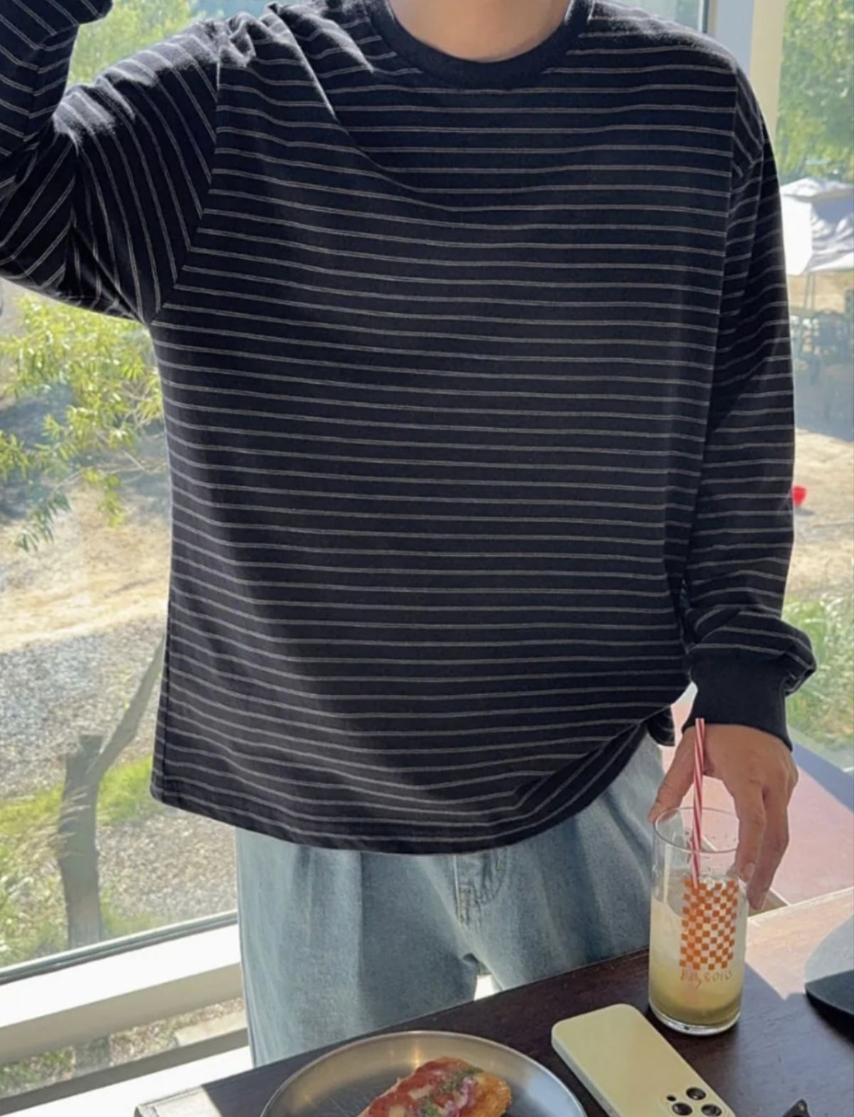 藏青条纹长袖|简约复古,男生清爽氛围感