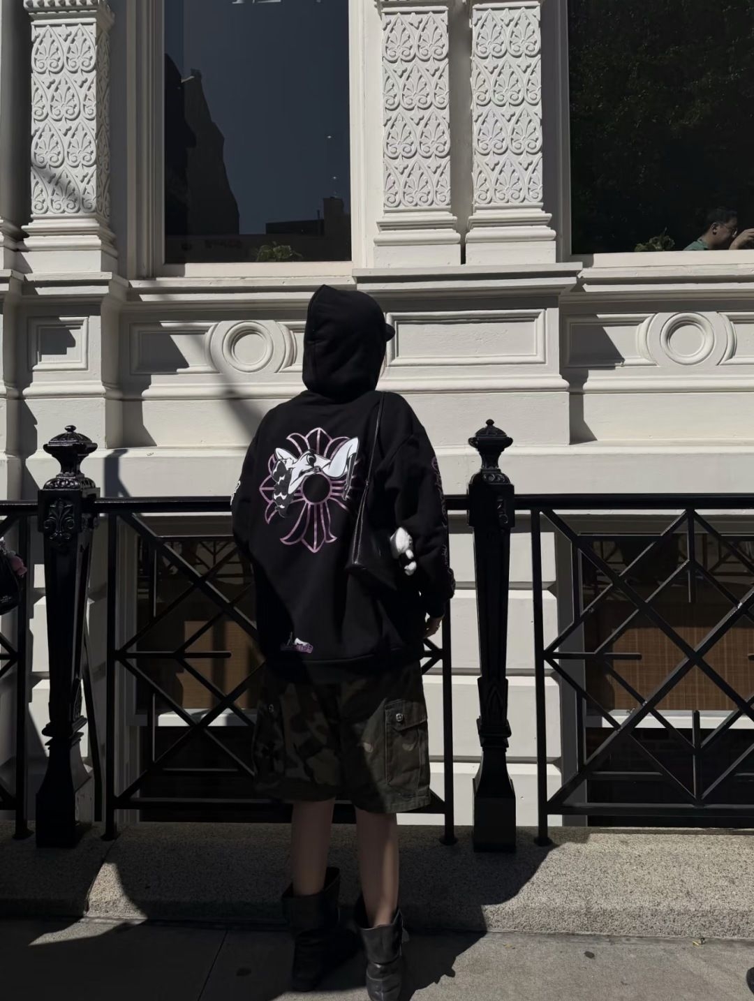 黑粉十字架连帽卫衣|美式高街重磅帽衫 男女同款oversize