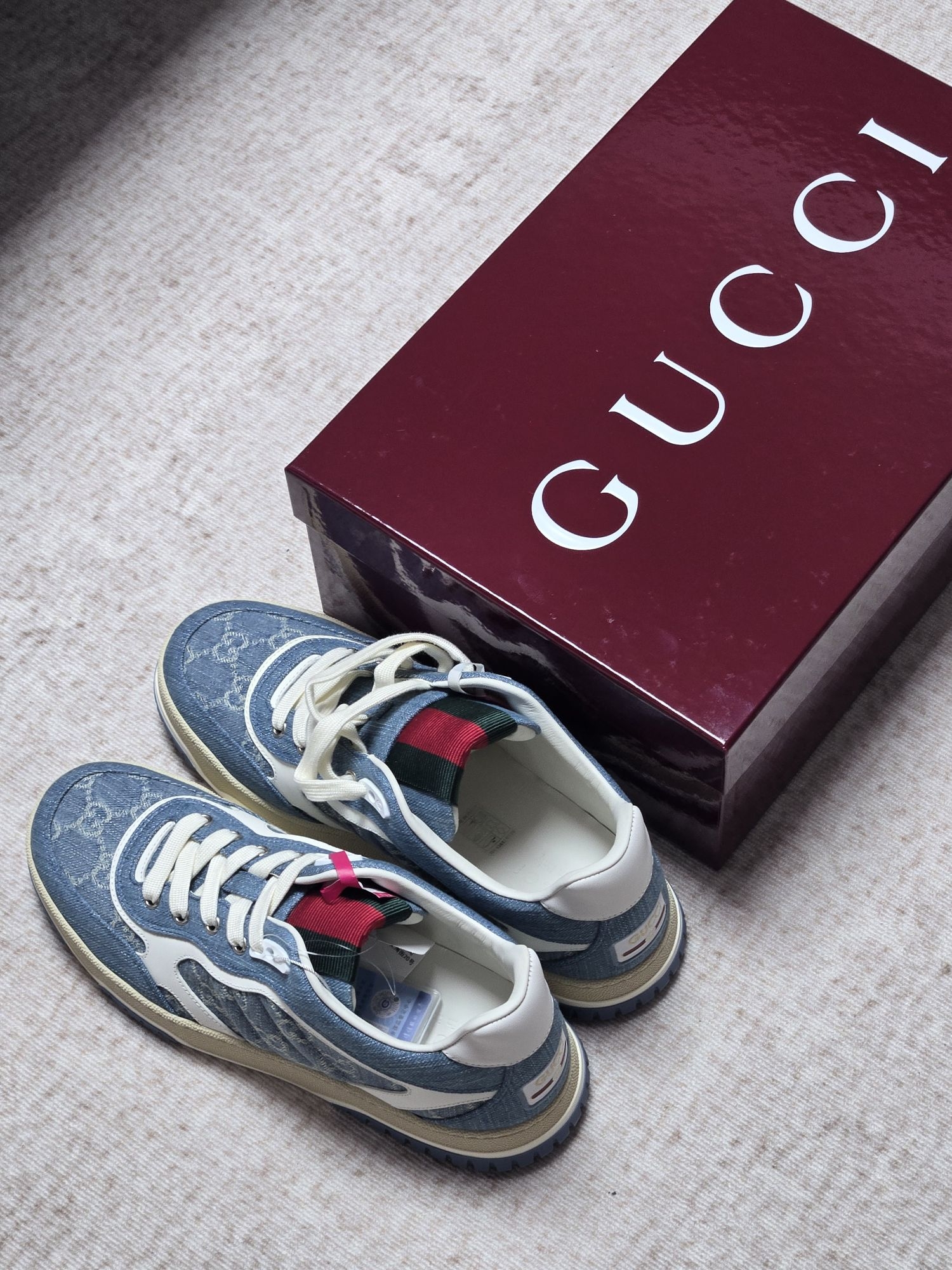 Gucci Re-Web 牛仔GG老花板鞋|复古丹宁轻奢休闲鞋