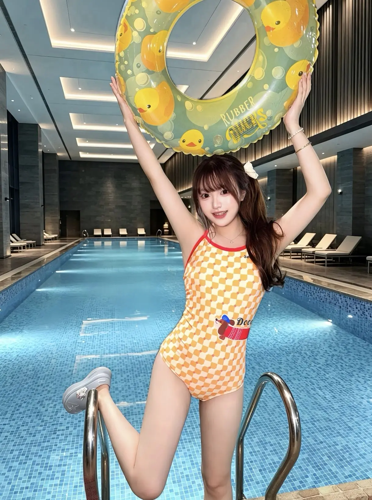 元气格纹泳装