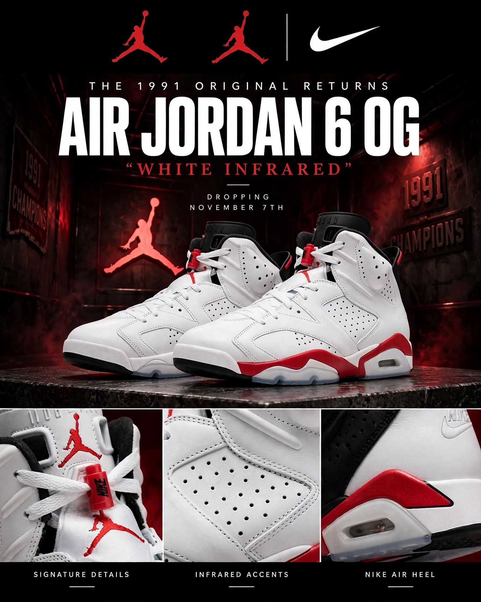 AJ6 OG White Infrared 白红外复刻｜91冠军元年回归🔥