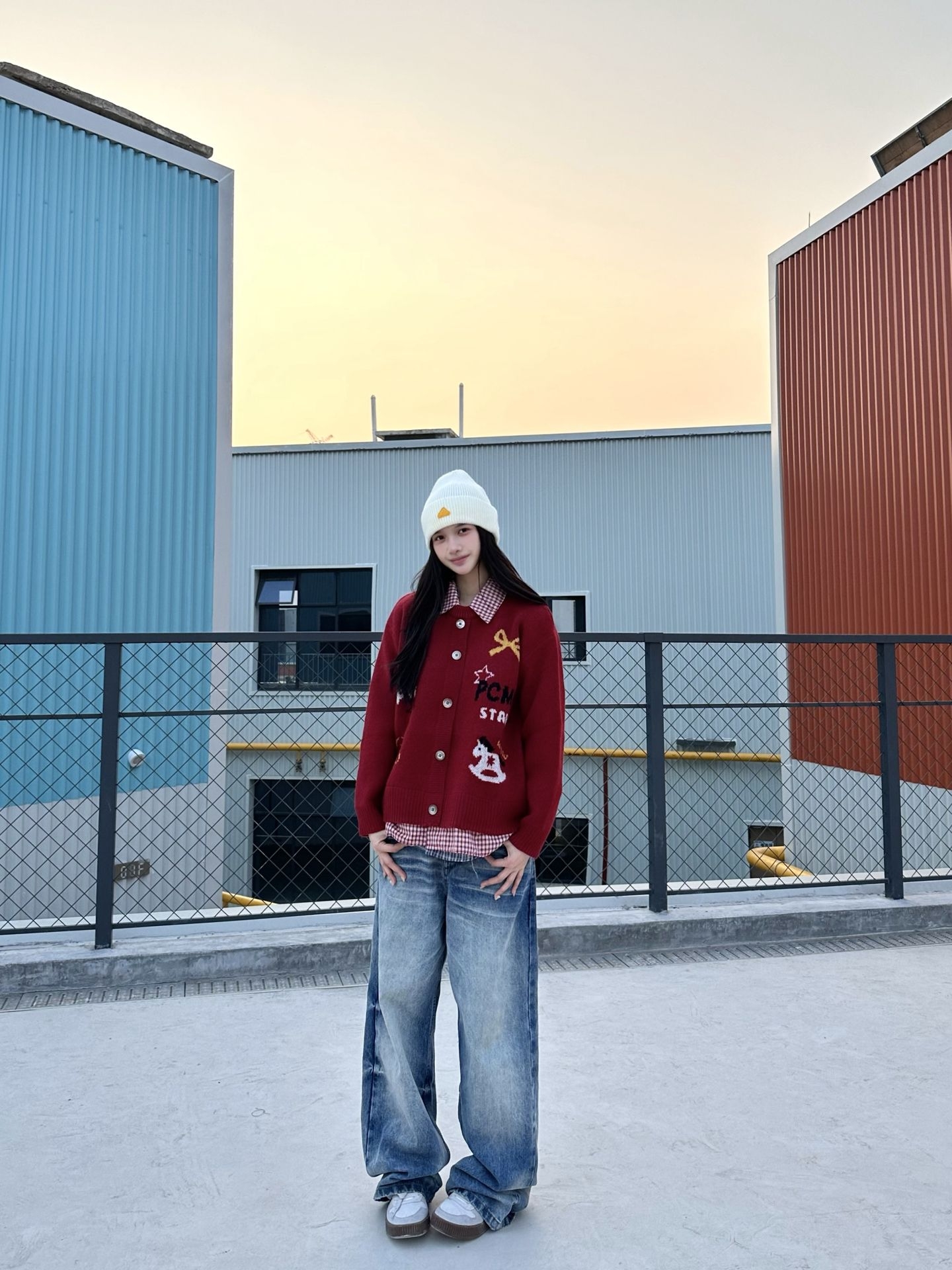 本命红🎄提花开衫的圣诞街头感