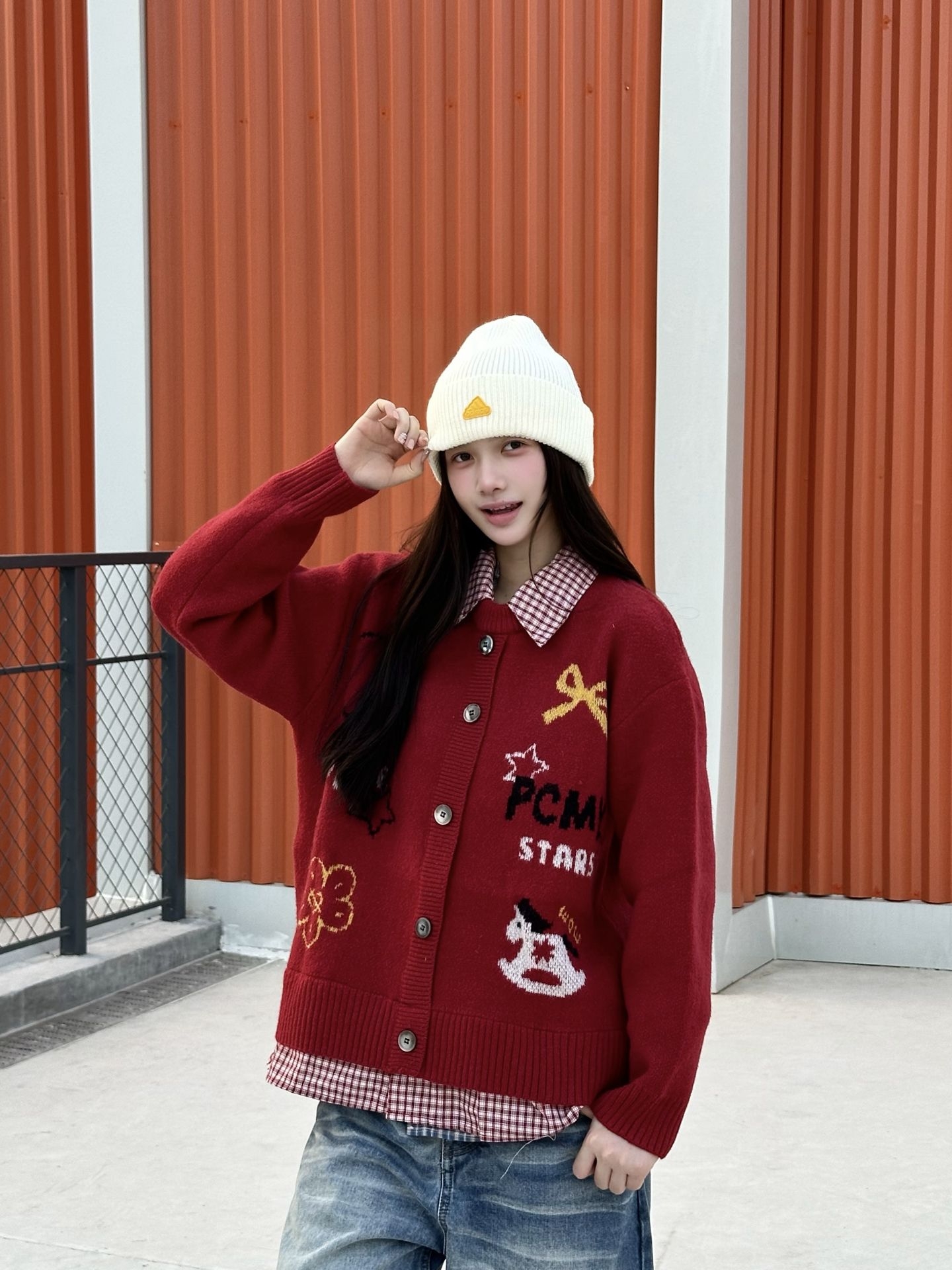 本命红🎄提花开衫的圣诞街头感