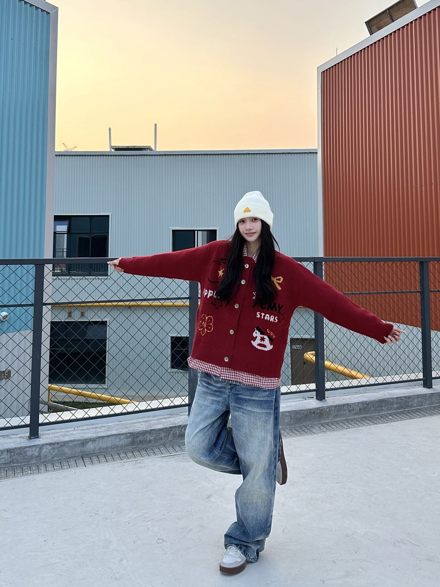 本命红🎄提花开衫的圣诞街头感