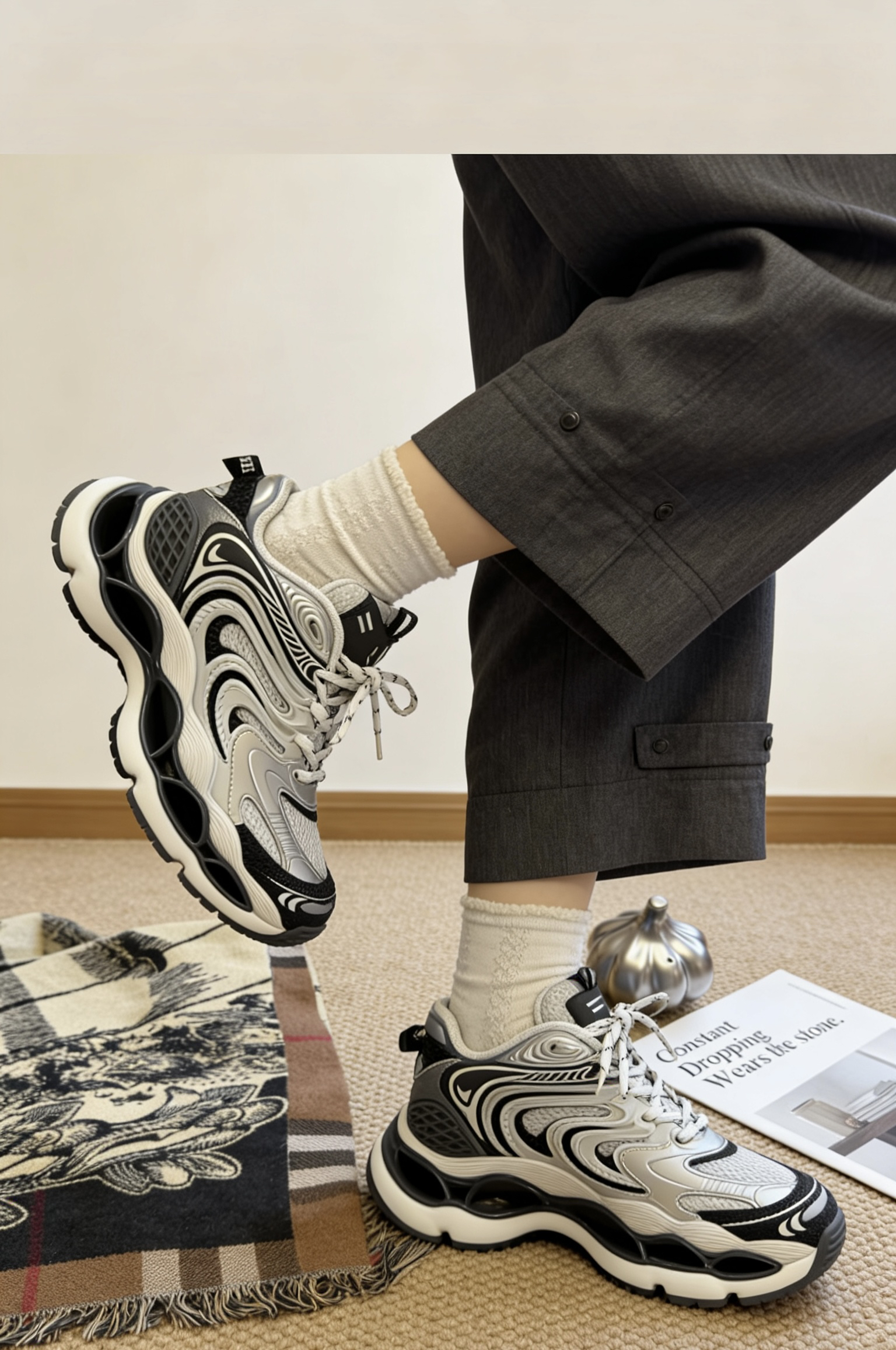 TIMESPEAK曜影系列 黑银撞色复古老爹鞋 欧美街头炸街神器