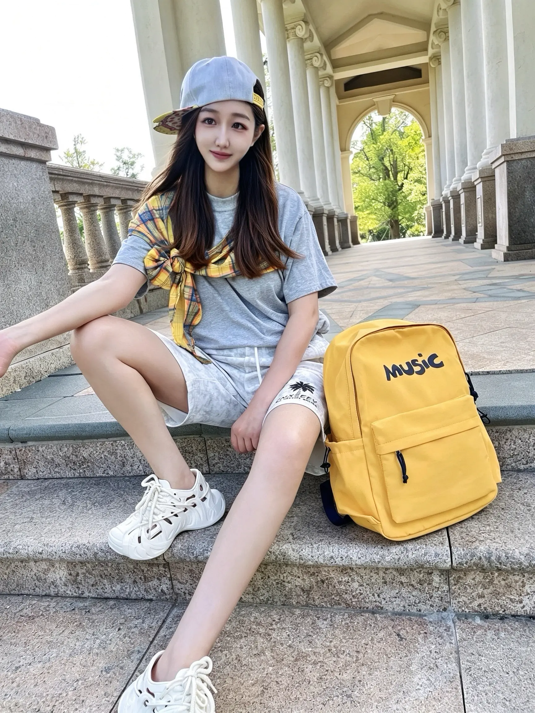 姜黄双肩包百搭又亮眼 搭配学院风自带清爽少年感