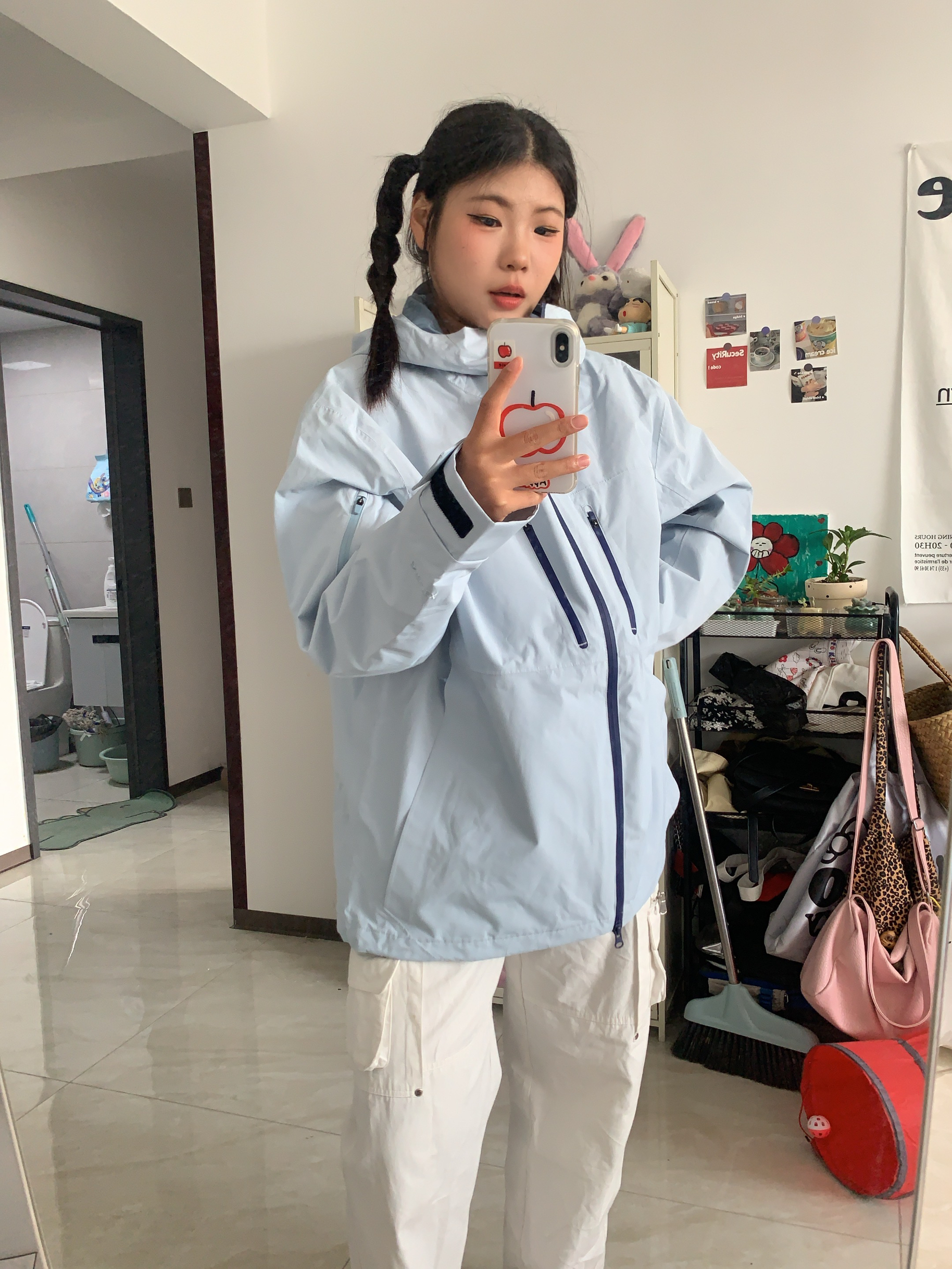 165|55kg微胖女孩👧蓝色户外冲锋衣分享